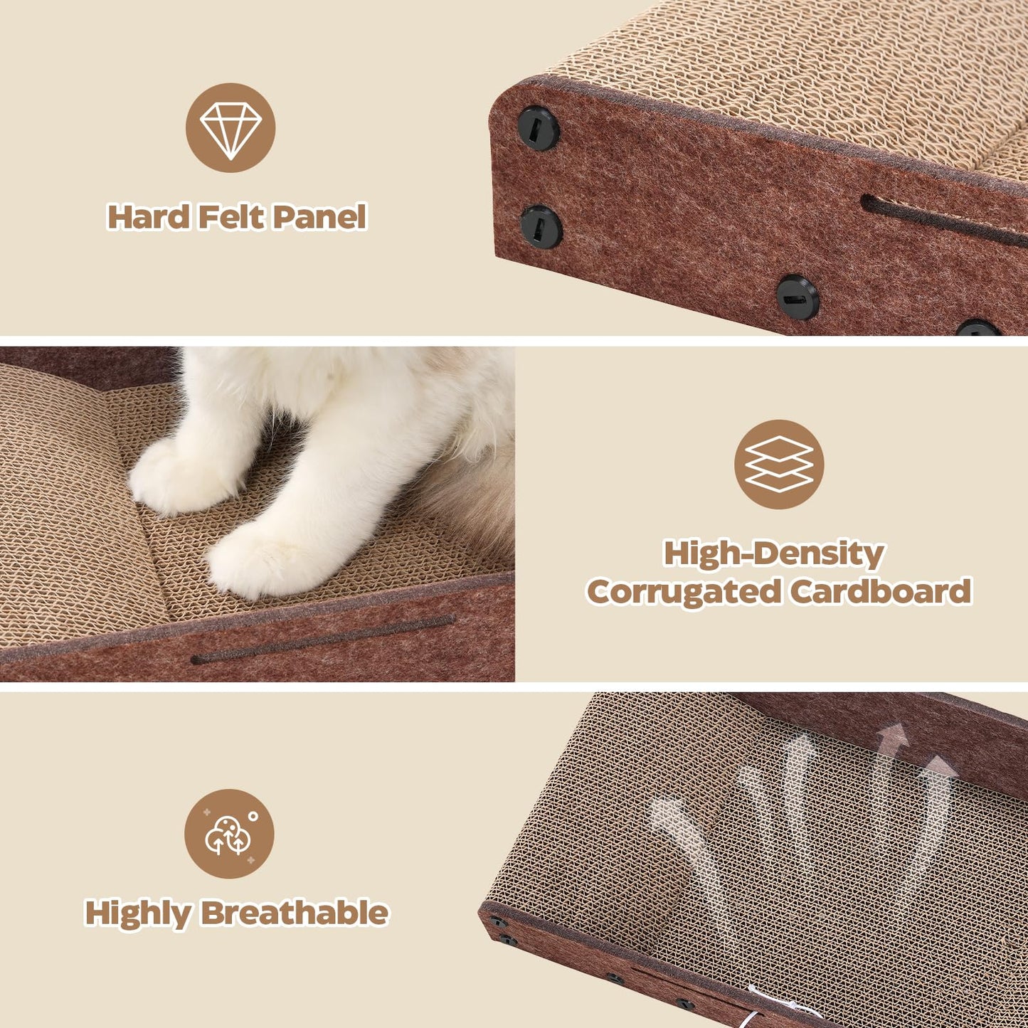 Avont Cat Scratcher Set, 3 Pcs Cardboard Cat Scratchers for Indoor Cats Durable Corrugated Cardboard Scratch Board Bed Lounge Box Toys for Kittens, Furniture Protector for Couch