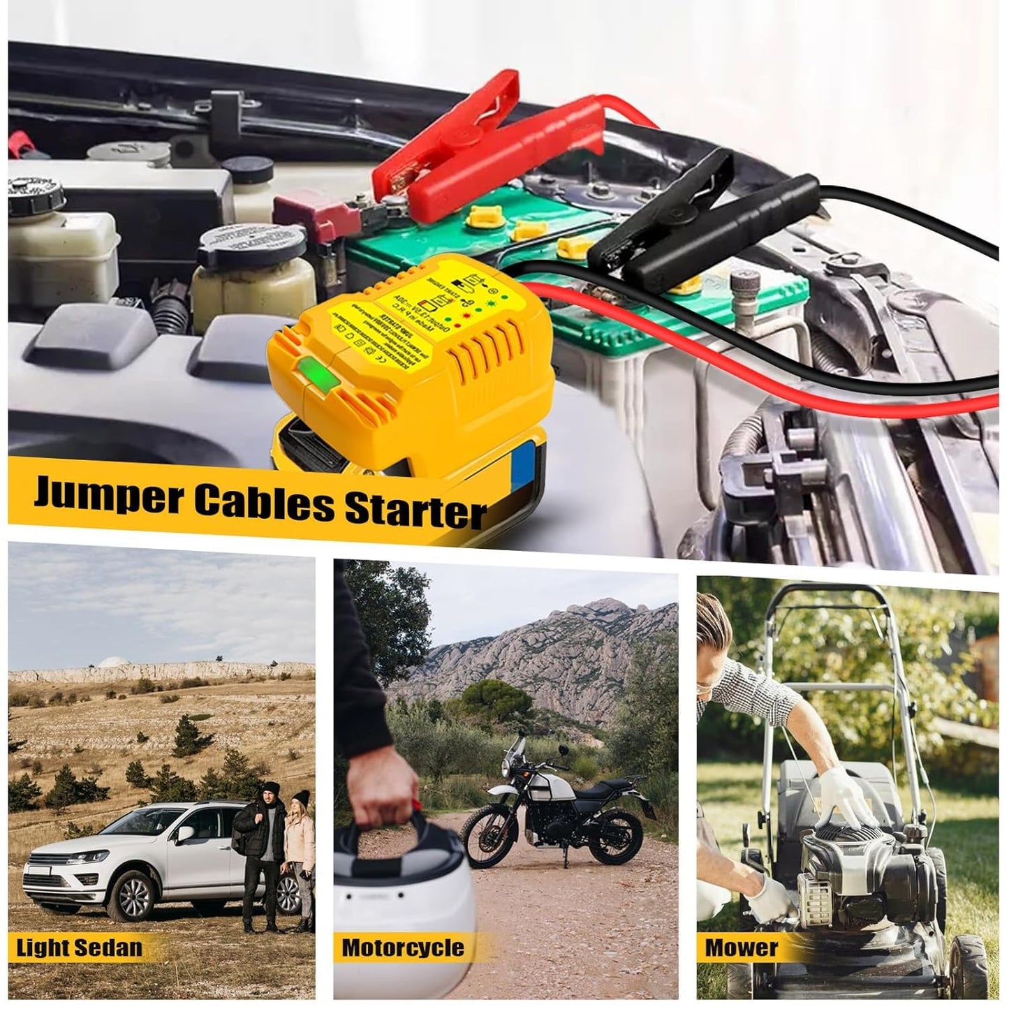 Car Jumper Starters Adapter for Dewalt 20V Battery with 12V Car Jumper Clampes, Up to 3.5 Gas or 6.5L Diesel Engines, 11 AWG Jump Kit Cable Automotive Car Booster