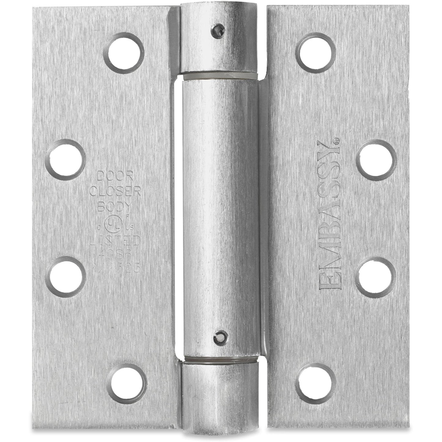 Embassy Self-Closing Door Hinge, Commercial Standard Weight 4 1/2" x 4" Adjustable Spring Hinge, Fire-Rated, Concealed Bearing, Brushed Chrome (US26D) Finish, 3 Pack -Size Ideal for Canadian Doors