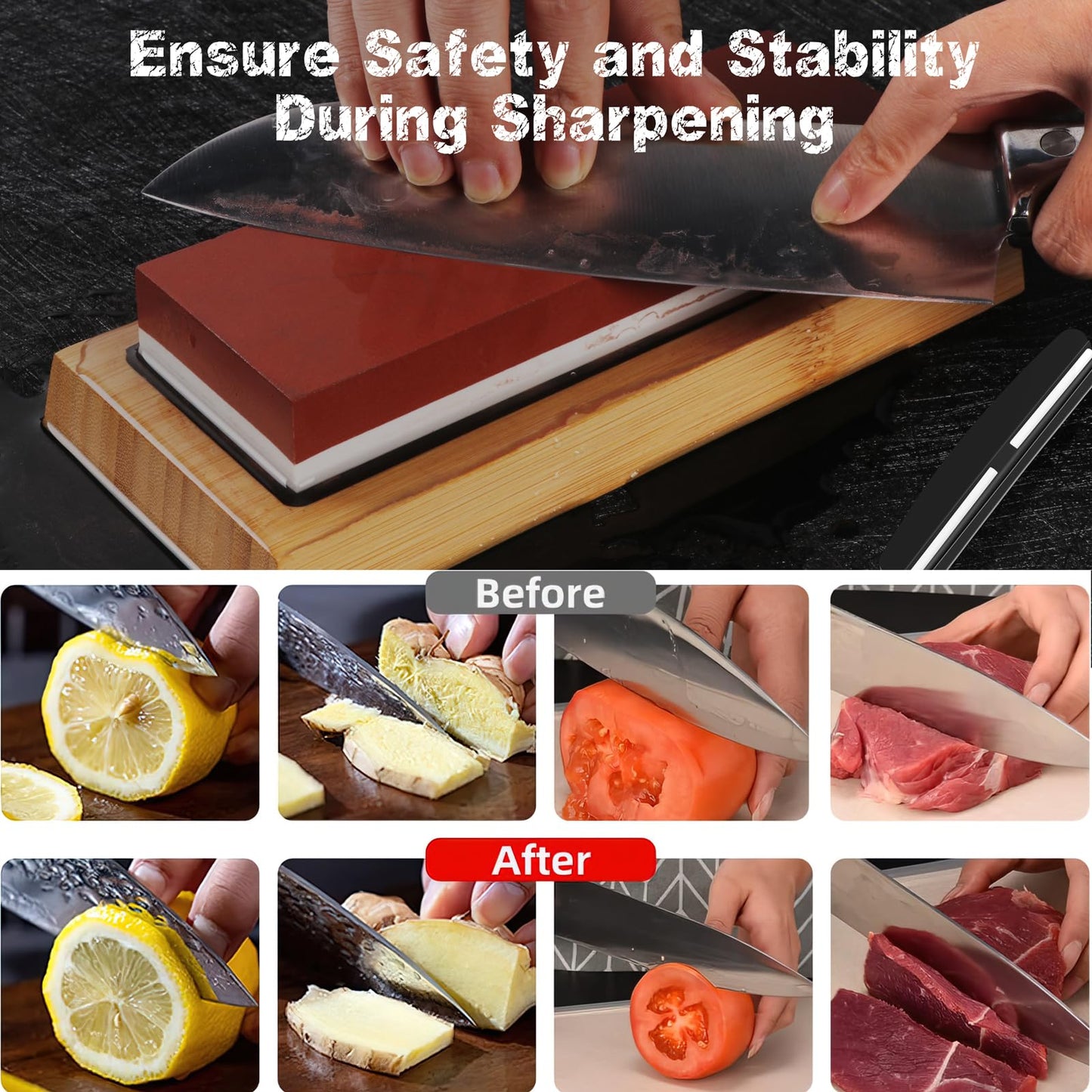 Knife Sharpening Stone Kit 400/1000 3000/8000 Grit Professional Whetstone Set Coarse to ExtraFine 2-Side Sharpener Include Flattening Stone,Angle Guide,Safe Nonslip Bamboo Base and Slip Silicone Base
