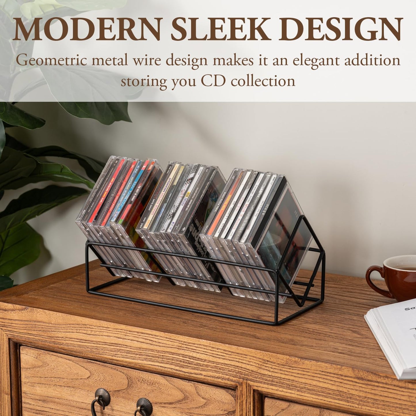 MyGift 3 Slot Modern Matte Black Metal Wire CD Storage Stand, Tabletop Compact Disc Holder Shelf, Video Game DVD Media Organizer Rack, Holds 30 Jewel Cases