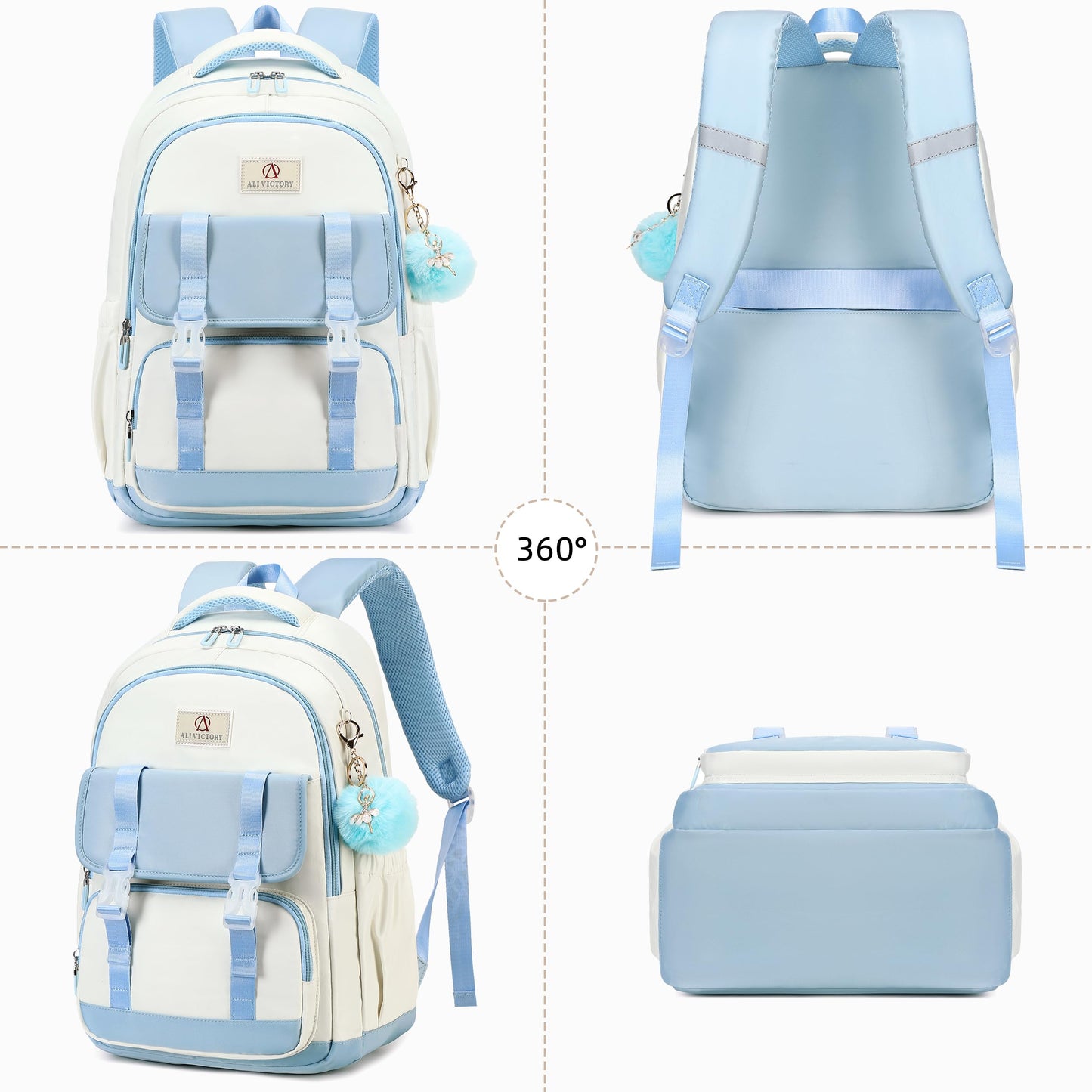 AO ALI VICTORY Laptop Backpack 16 Inch Kids Elementary Middle High School Bag College Backpacks Women Work Business Back Pack Travel Rucksack Large Bookbag for Teens Girls Womens Students,Blue Set