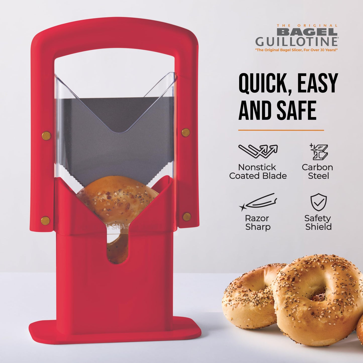 Hoan The Original Bagel Guillotine Universal Slicer, 9.25-Inch, Red