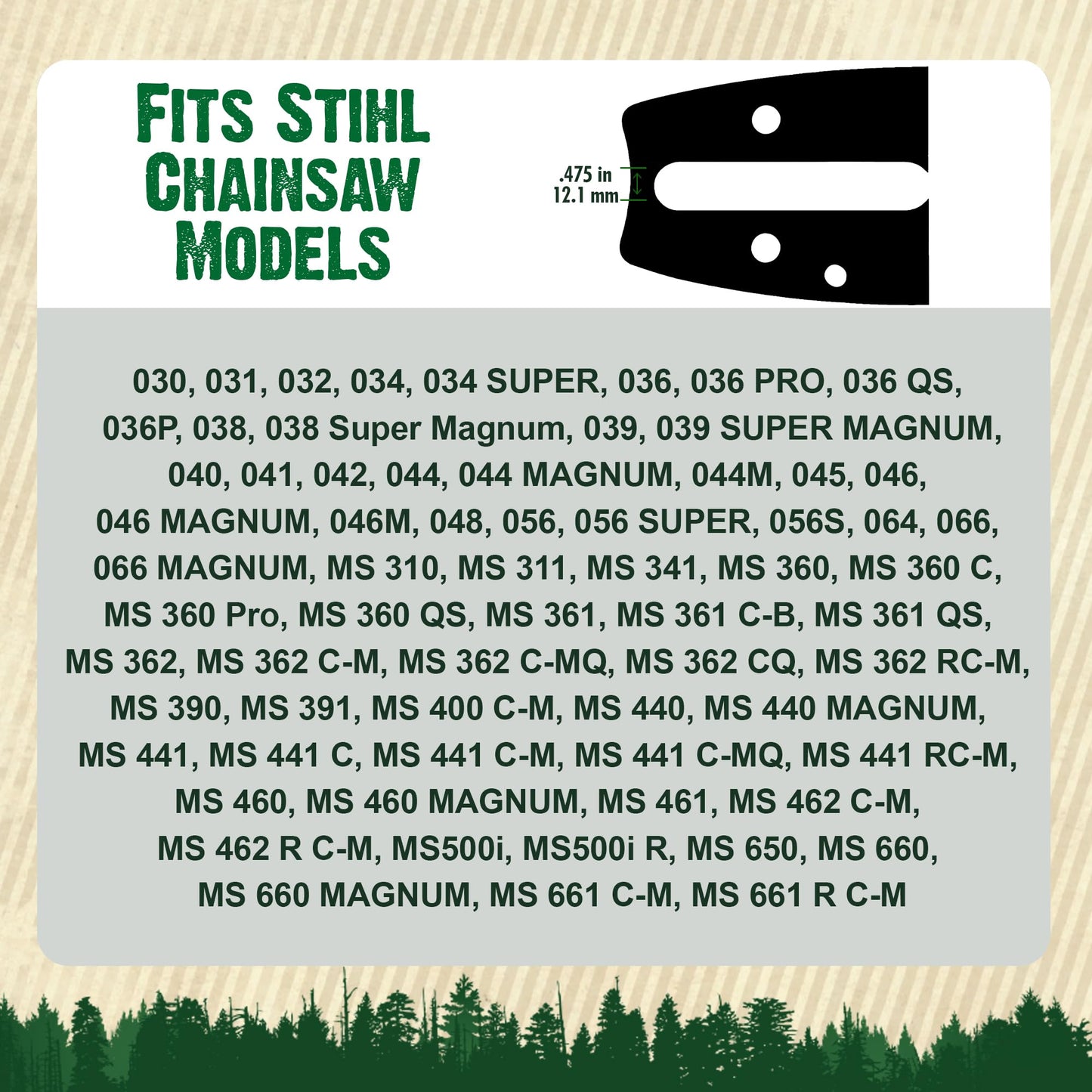 FORESTER 20" Replacement Chainsaw Bar & Chain Combo - 20in Length, 3/8” Pitch, .050 Gauge, D025 Mount, 72 Drive Link - Replacement Chain Saw Parts Kit for Stihl
