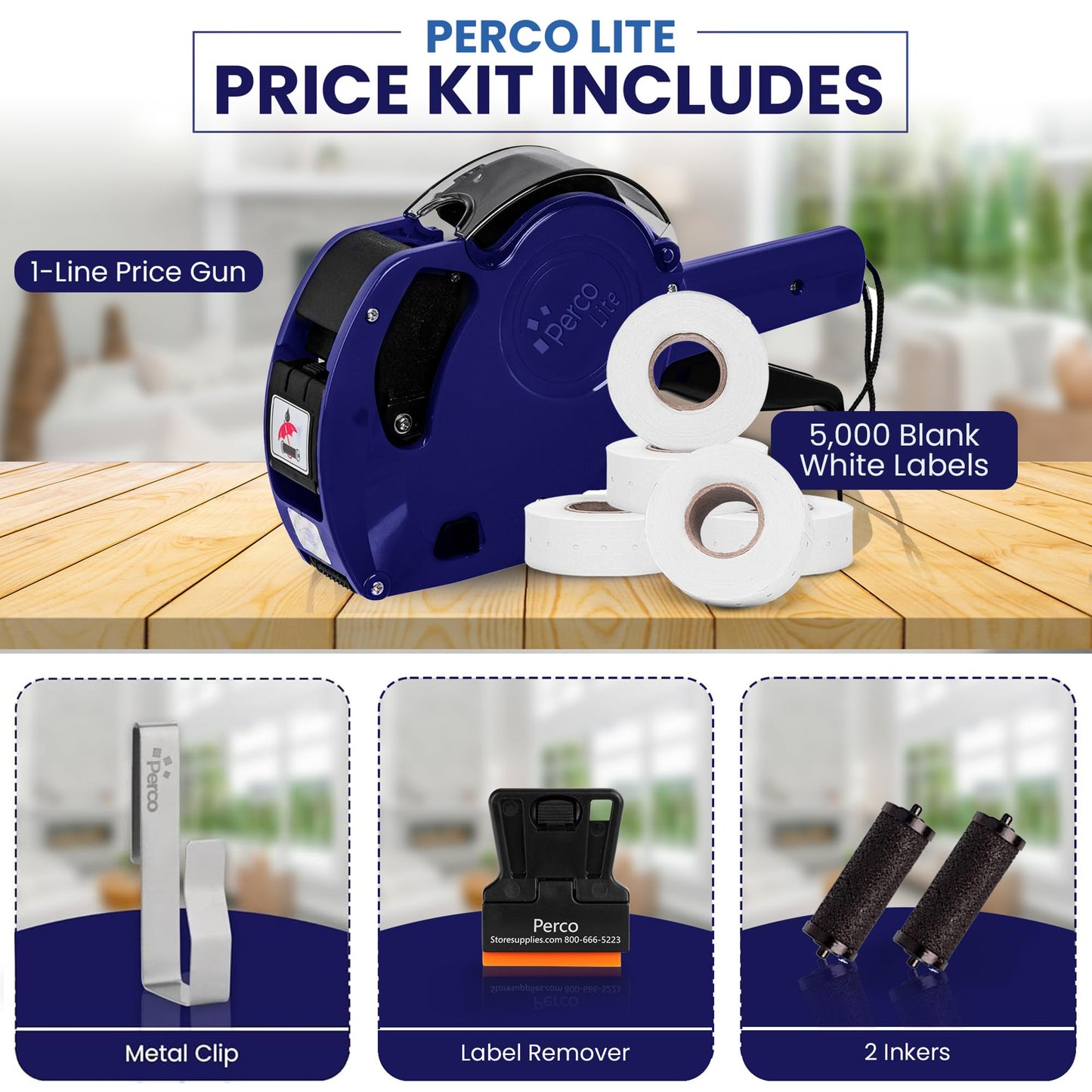 Perco Lite Price Gun Labeler Kit with 5,600 Blank White Labels 2 Ink Rollers