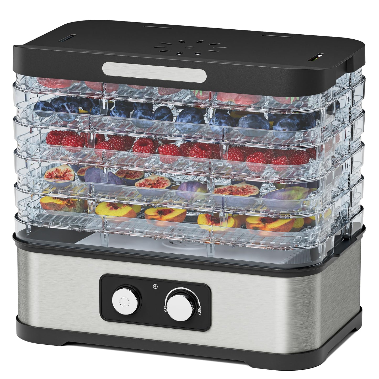 Konfintos Compact Food Dehydrator Machine for Jerky & Fruit, 250W Small Dehydrator Food Dryer, 5 Stackable BPA-Free Trays with Temperature Control for Meat, Mushroom & Herbs, Recipe Included, 72H Max