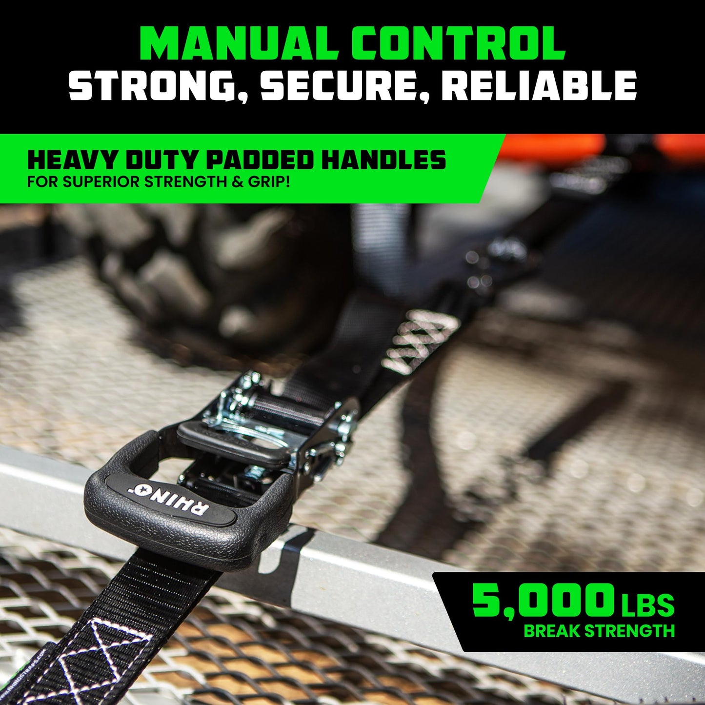 Rhino USA Ratchet Straps Heavy Duty Kit (2-Pack) - 1.6 Inch x 8 Feet (5,208lb Break Strength) - Ultimate Tie Down Straps with Safety S Hooks for Trucks, ATV, UTV, Motorcycle, Cargo & More - Black