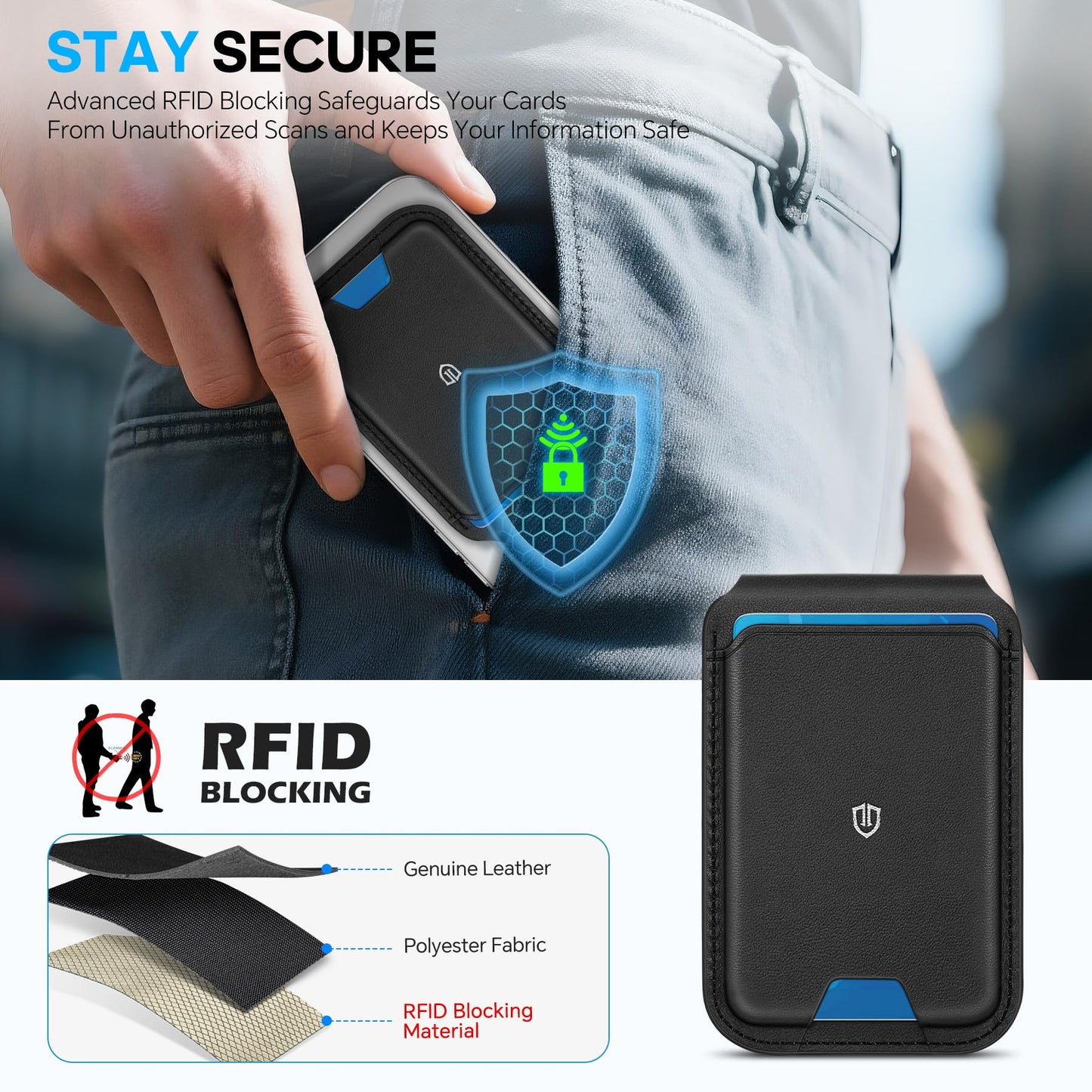 SHIELDON Genuine Leather Wallet Stand, Strong Magnetic Phone Wallet, Angle Adjustment, 6 Card Holders, RFID Blocking, Compatible with iPhone 17 Pro/Max/Plus, 16/15/14/13/12 - Nappa Black