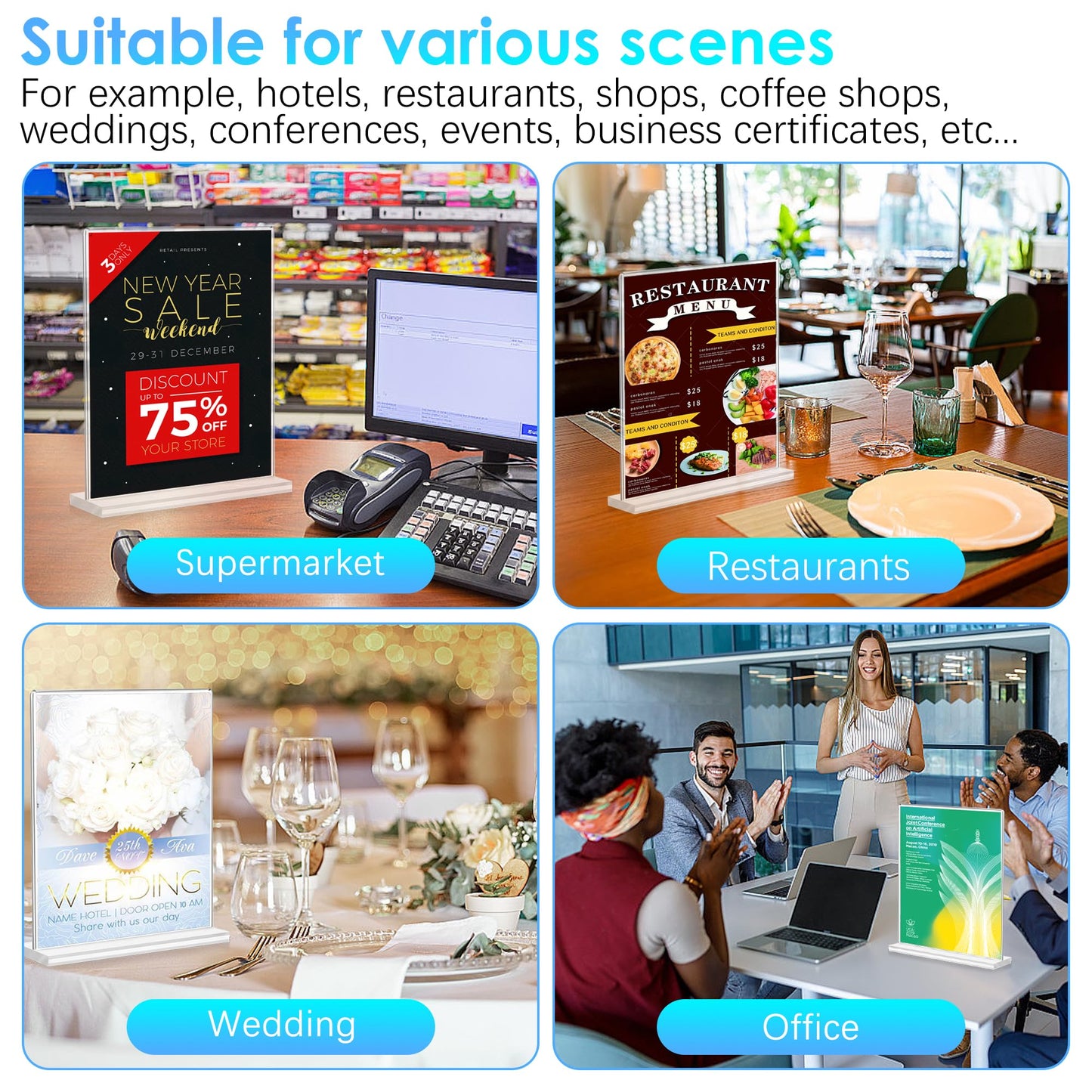 Acrylic Sign Holder 8.5 x 11 Vertical Clear Signs Display Stand Double-Sided Plastic Flyer Holder Stand for Restaurant Office School Store and Home (T Shape 12 Pack)