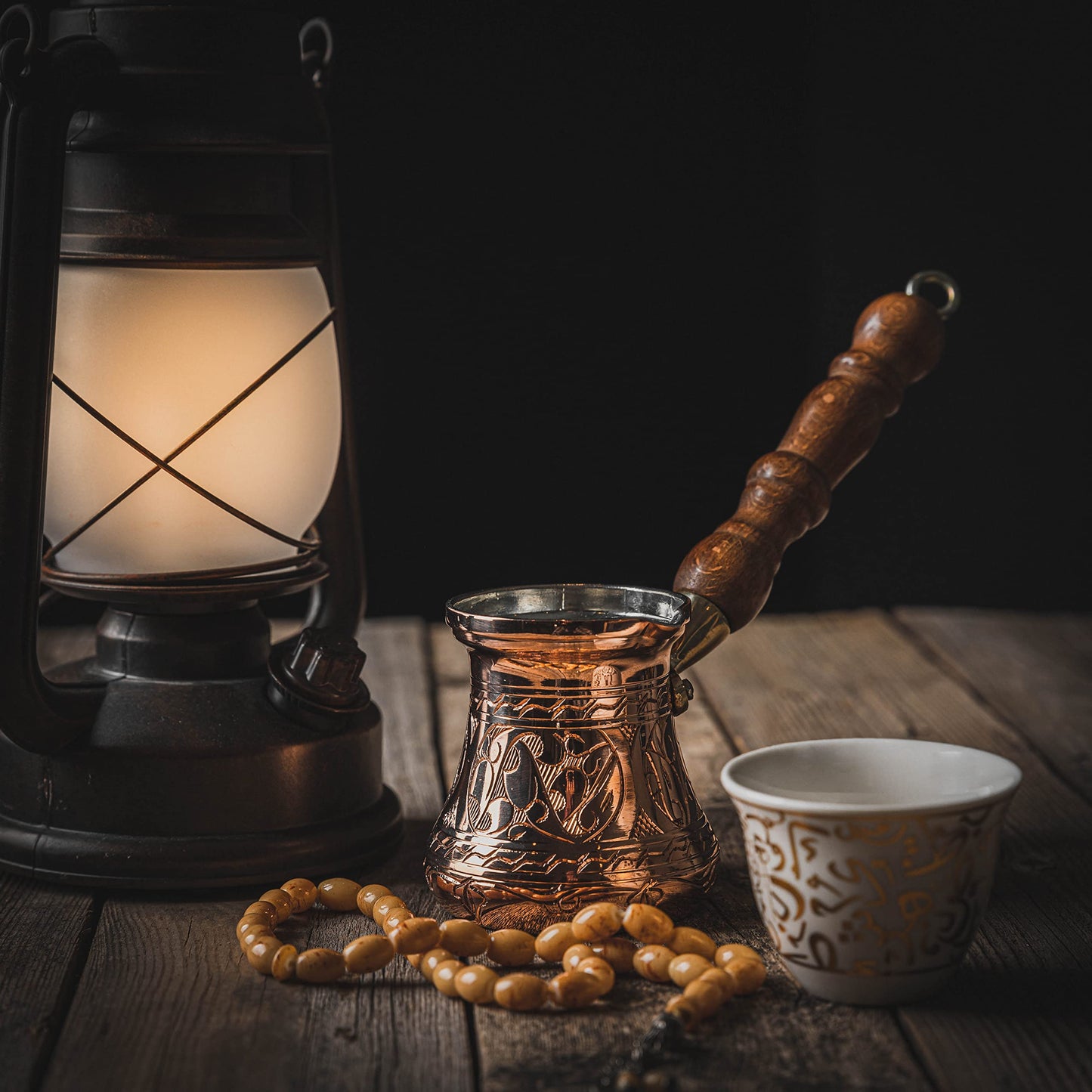 PC Series (Small- 6 fl oz) - Thickest Solid Copper Engraved Turkish Greek Arabic Coffee Pot Wooden Handle Heavy Duty, Stovetop Coffee Maker, Jazzve, Cezve, Ibrik with Hammered Base