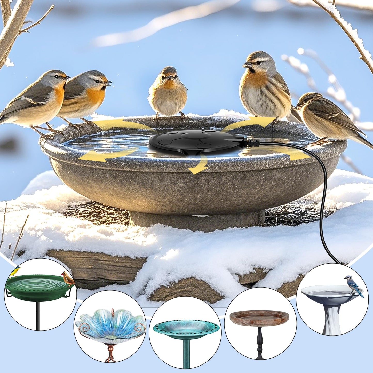 Bird Bath Heater for Outdoors in Winter, 120W Birdbath Heaters for Outdoor Bird Bath Deicer Pond De-icer with Thermostatically Control, Heated Bird Bath Water Heater for Bird Chicken Livestock (Black)
