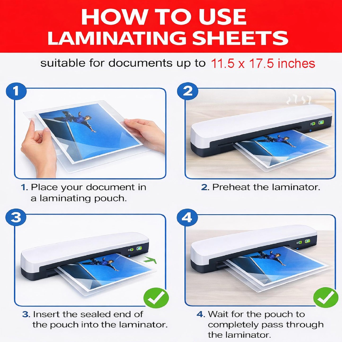 3MIL Thermal Laminating Pouches (100 Count) 11.5x17.5 inch Dry-Erase Friendly Sheets, Compatible with Laminators Crystal Clear Laminated Finish