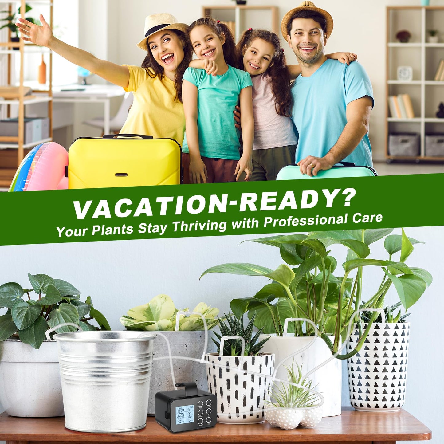 Automatic Plant Watering System for 15 Pots, [Upgraded] Tipkook Programmable Indoor/Outdoor Drip Irrigation System with LCD Touchscreen,1-300s Watering Timer, Vacation Garden Watering System