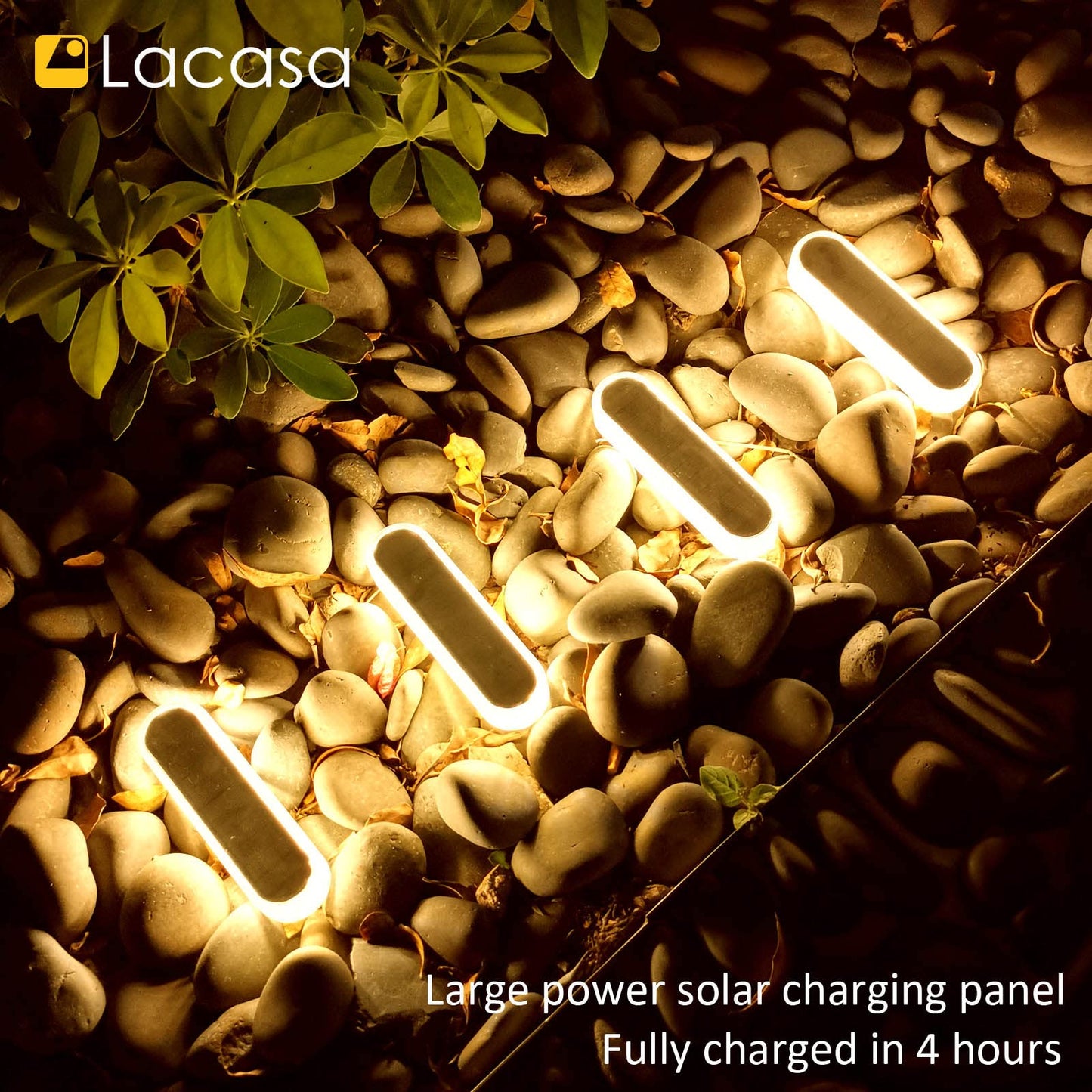 Lacasa 4 Pack Solar Deck Lights, Warm White 2700K 40LM LED Dock Lights, Outdoor Solar Powered Step Lights, Waterproof for Garden Stairs Ground Driveway Pathway Lighting