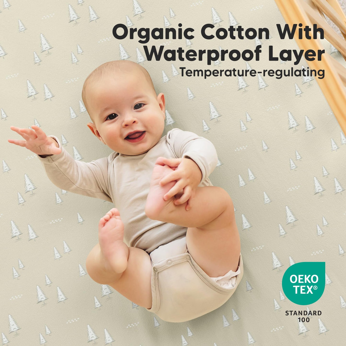 2-Pack Waterproof Crib Sheets for Girl, Boy - Organic Cotton Fitted Crib Sheets Neutral, Crib Mattress Protector Sheets, Soft Toddler Bed Sheets, Washable Infant Fitted Baby Crib Sheets (Pine Grove)