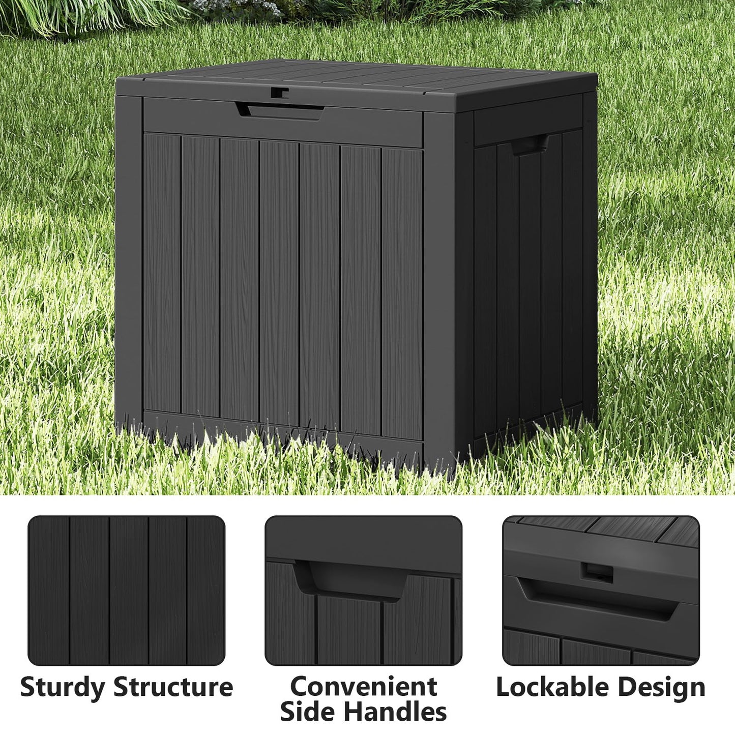 Ceecysaa Deck Box, 31 Gallon (117 L) Resin Outdoor Storage Box, Waterproof & Lockable Patio Storage for Cushions, Garden Tools & Pool Accessories, Weather-Resistan Durable Deck Box Outdoor, Black