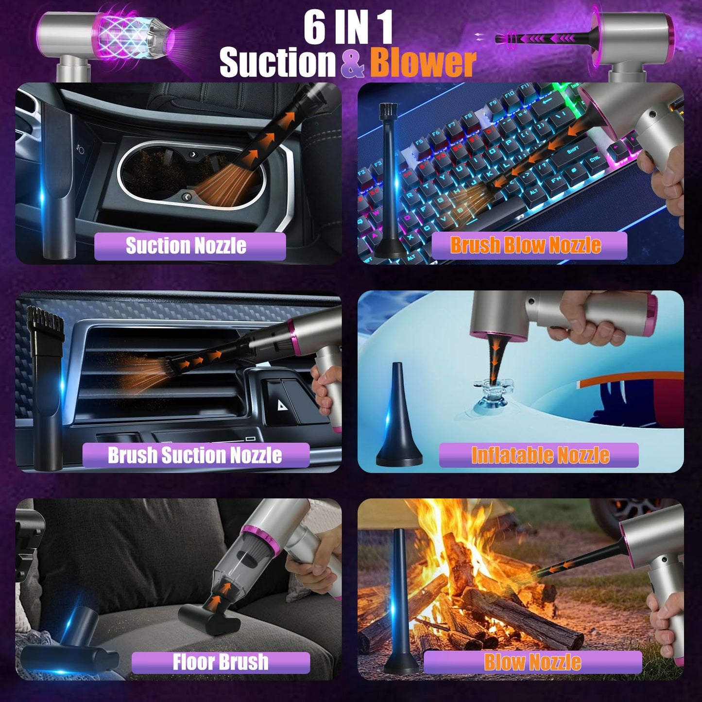 7-In-1 US-Designed Car Vacuum Cleaner【Powerful Brushless Motor | 28,000 Pa Suction】【5.0 Graphene Battery | Lasting Endurance】Handheld Vacuum Cordless for Home,Office, and Pet Hair-N3 (Silver and Pink)