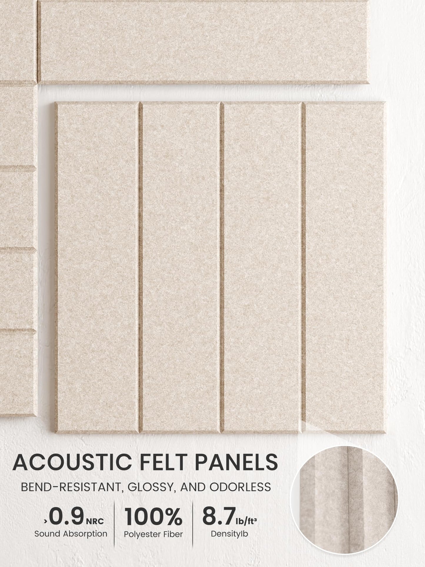 Bumusty Large Felt Bulletin Board, 36" x 24" Cork Board Alternative, 6-Pack Bold Stripe Felt Wall Tiles with 30 Push Pins and 40 Adhesive Tabs, Ideal for Office, Home & Classroom, Oatmeal
