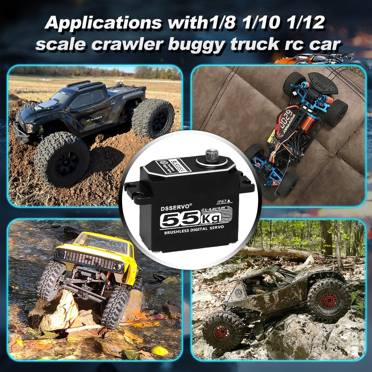 Brushless Servo 55KG Servo Full Metal High Torque Servo Digital RC Servo Motor for TRX4 TRX6 SCX10 III VS4-10 GEN7 1/10 RC Crawler Car Upgrade Parts High Torque Waterproof 180°