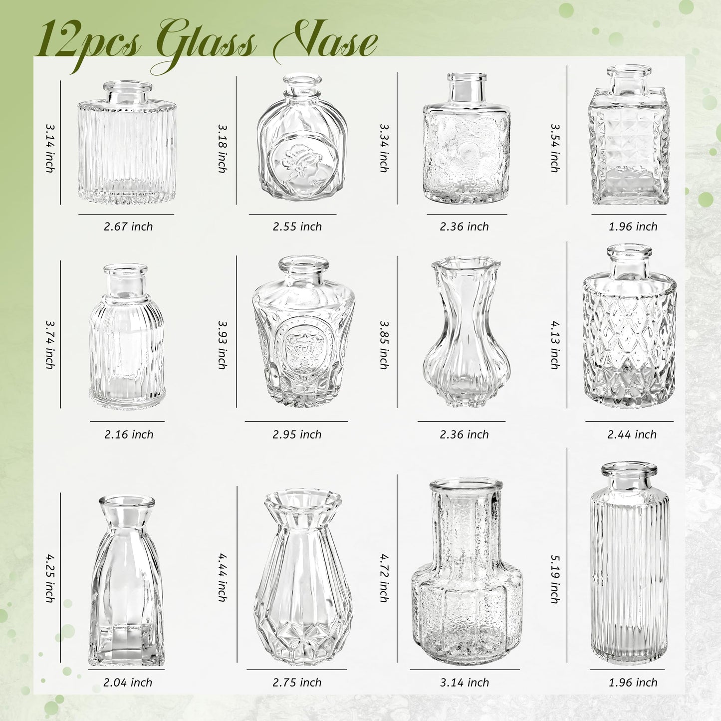 Der Rose 12pcs Small Glass Bud Vases Bulk, Clear Flower Vases for Home Dining Table & Wedding Centerpieces Decor