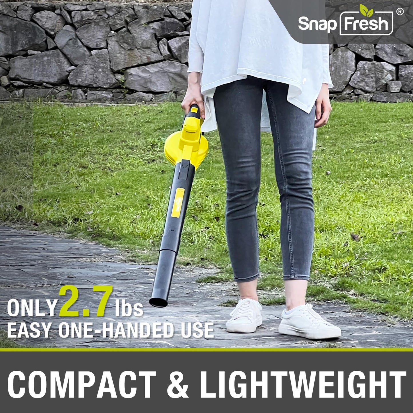 SnapFresh Leaf Blower Cordless - 20V Electric Leaf Blower with 2.0Ah Battery & Charger, Lightweight 2-Speed Leaf Blowers for Lawn Care and Yard/Garden/Patio Cleaning, Yellow