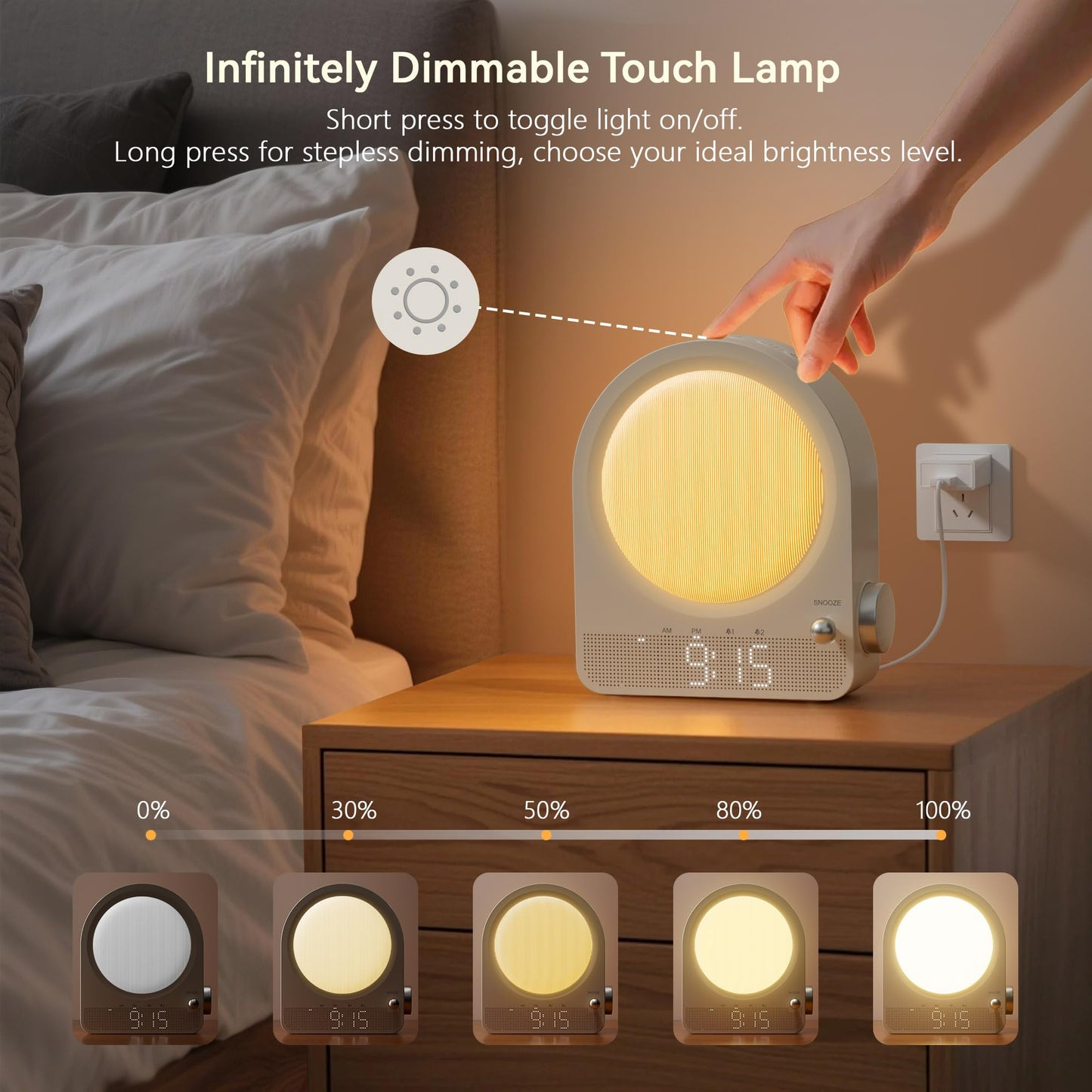 Blonbar Sunrise Alarm Clock, Wake Up Light, White Noise Machine with 9 RGB Aurora & Meteor Night Light, 10 Soothing Sounds, Touch Control Stepless Dimmable Bedside Lamp for Kids, Bedrooms