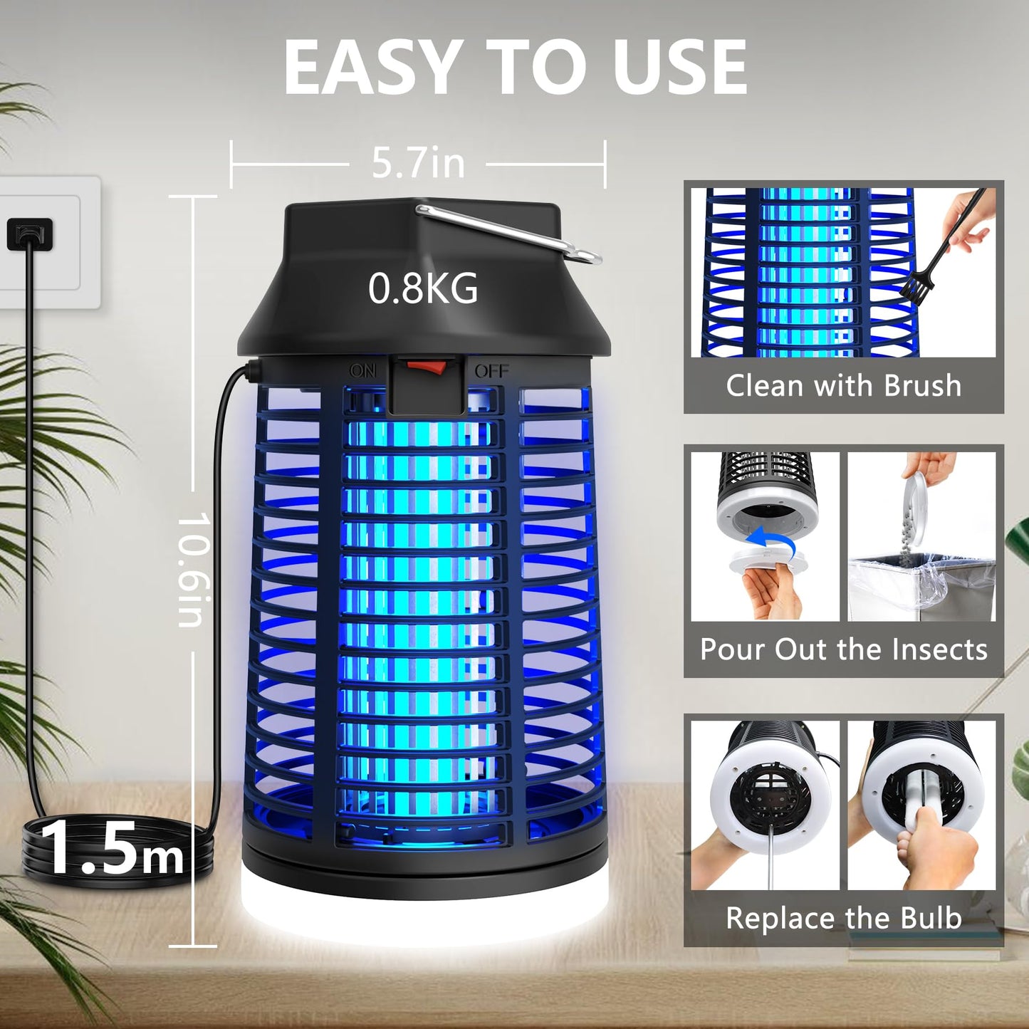 Bug Zapper, 4200V Mosquito Zapper with LED Light, Bug Zapper Outdoor, Waterproof Mosquito Killer, Electric Fly Zapper & Plug-in Fly Traps for Backyard Patio Garden (Remote Control)