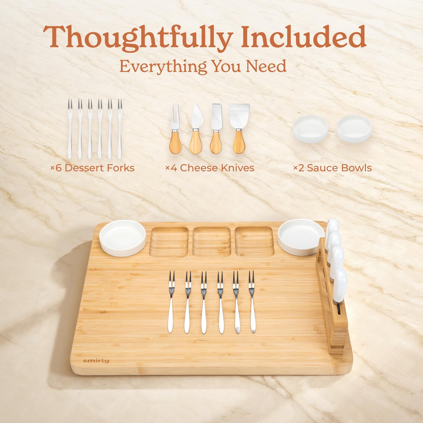 Smirly Charcuterie Board Set - Large Bamboo Cheese Board for Serving - House Warming Gifts New Home, Wedding & Bridal Shower Gift, Birthday Gift for Women