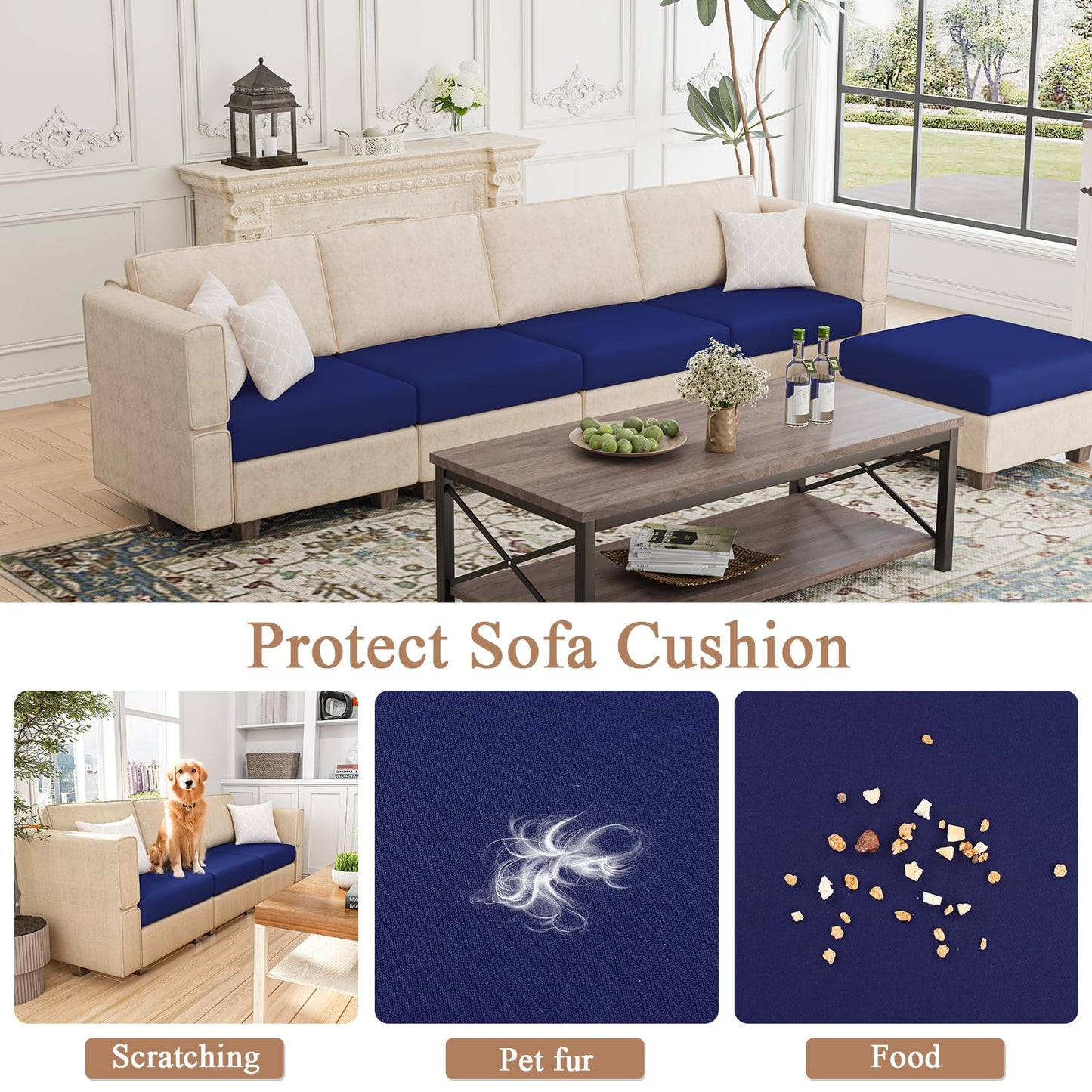 U'Artlines 8Pcs Stretch Patio Cushion Covers Replacement, Waterproof Elastic Outdoor Cushion Covers Washable Sofa Cushion Covers Slipcovers for Outdoor Furniture Backyard (Blue, Cover Only)