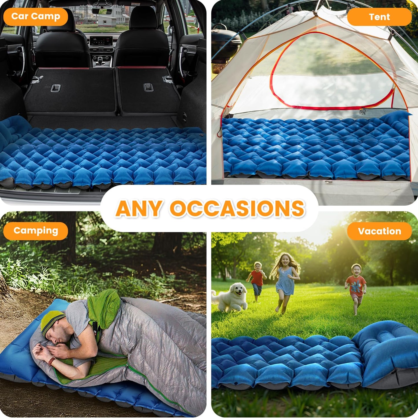 Oramoose Inflatable Camping Mat, Ultra-Lightweight Sleeping Pad with Built-in Pillow & Foot Pump, Camp Pads for Backpackers, Hikers & Outdoor Enthusiasts, Easy to Carry, Gifts