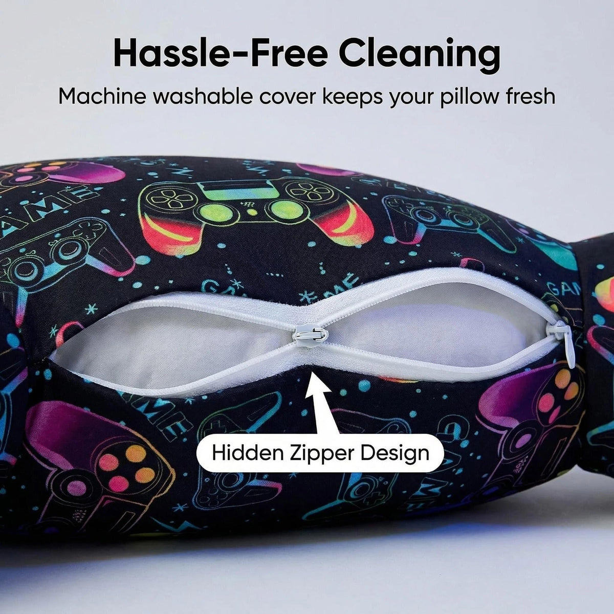 Reading Pillow with Gamepad Prints Large Backrest with Arms for Adult Kids Back Pillow for Bed & Couch Sitting Up with Arms & Washable Cover (Gamepad)