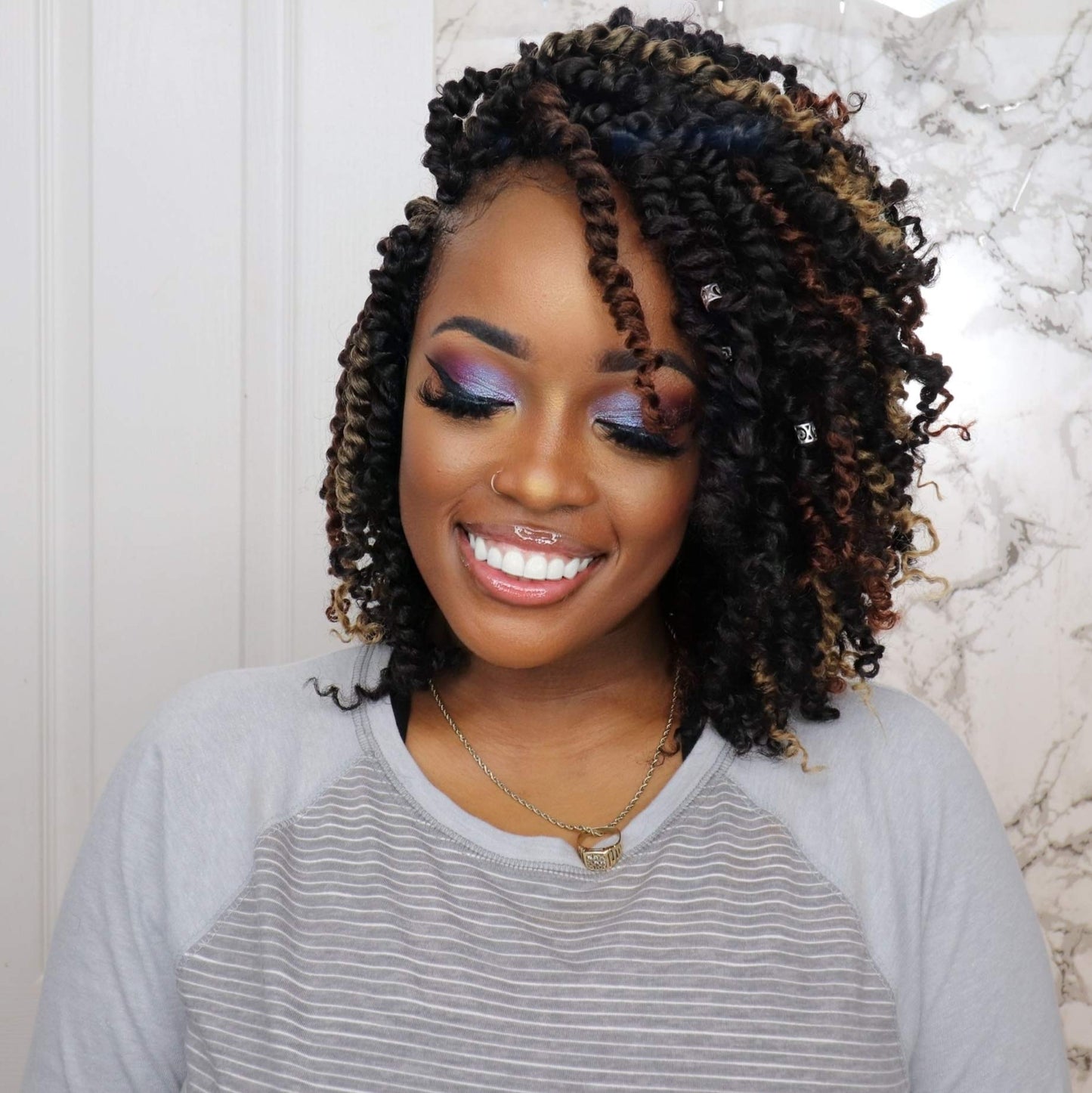 ToyoTress Tiana Passion Twist Hair - 10 Inch 8 Packs Ombre Brown Pre-Looped Pre-Twisted Passion Twists Crochet Braids Made Of Bohemian Hair Synthetic Braiding Hair Extension (10 Inch, T30-8P)