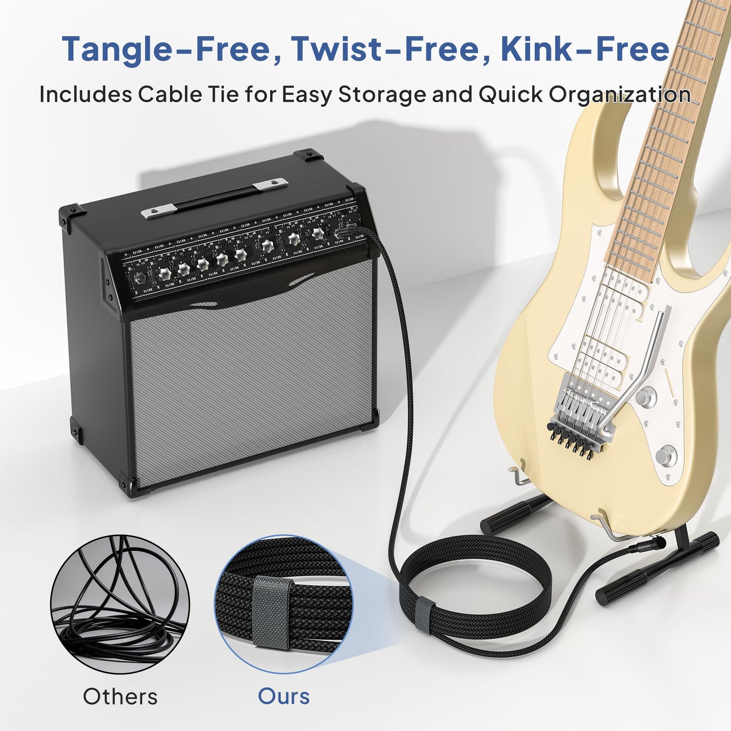 Elebase 1/4 Inch TRS Instrument Cable 30ft 2Pack,Right-Angle to Straight 6.35mm Male Jack Stereo Audio Cord,6.35 Balanced Interconnect Line for Electric Guitar,Bass,Keyboard,Mixer,Amplifier,Speaker