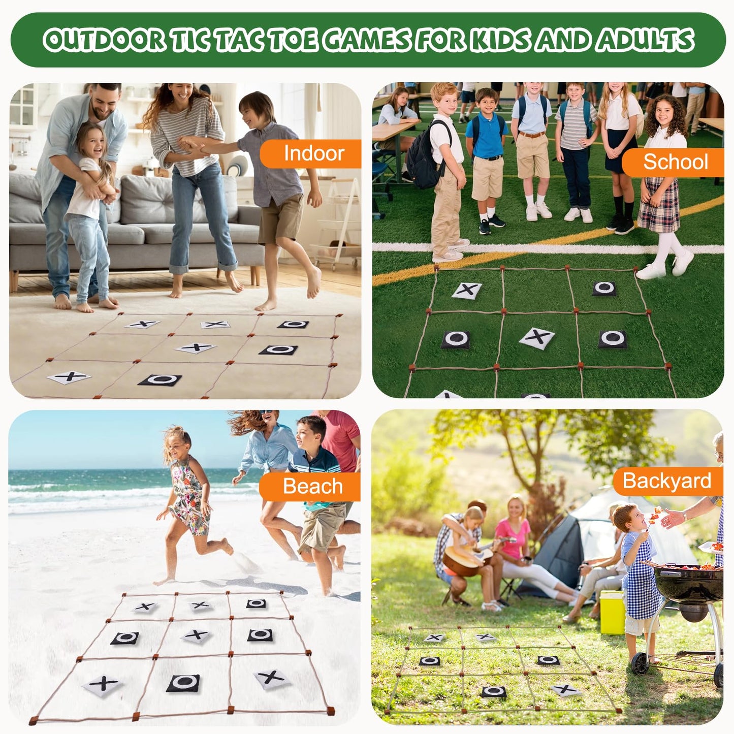 YOSHINE Tic Tac Toe Games Outdoor - 4ft x 4ft Giant Tic Tac Toe Game Outdoor, Bean Bag Toss Game for Outdoor Lawns, Courtyards, Birthday Parties, and Family Gatherings, Suitable for Kids and Adults