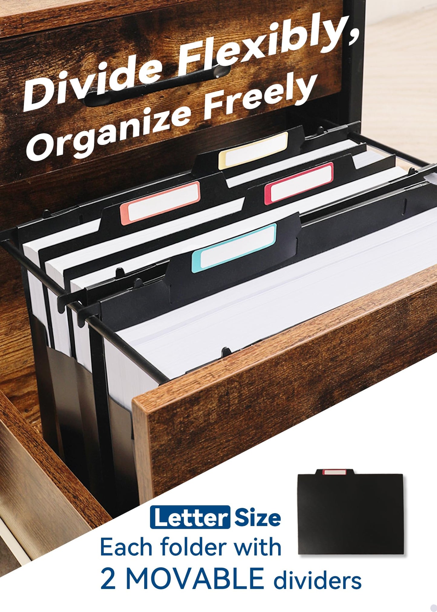 SortRax Plastic High Capacity Hanging File Folders, 4" Expanding Pocket with Movable Dividers, Heavy Duty for Filing Cabinet, Insertable Tabs, Letter Size - 6 Pack