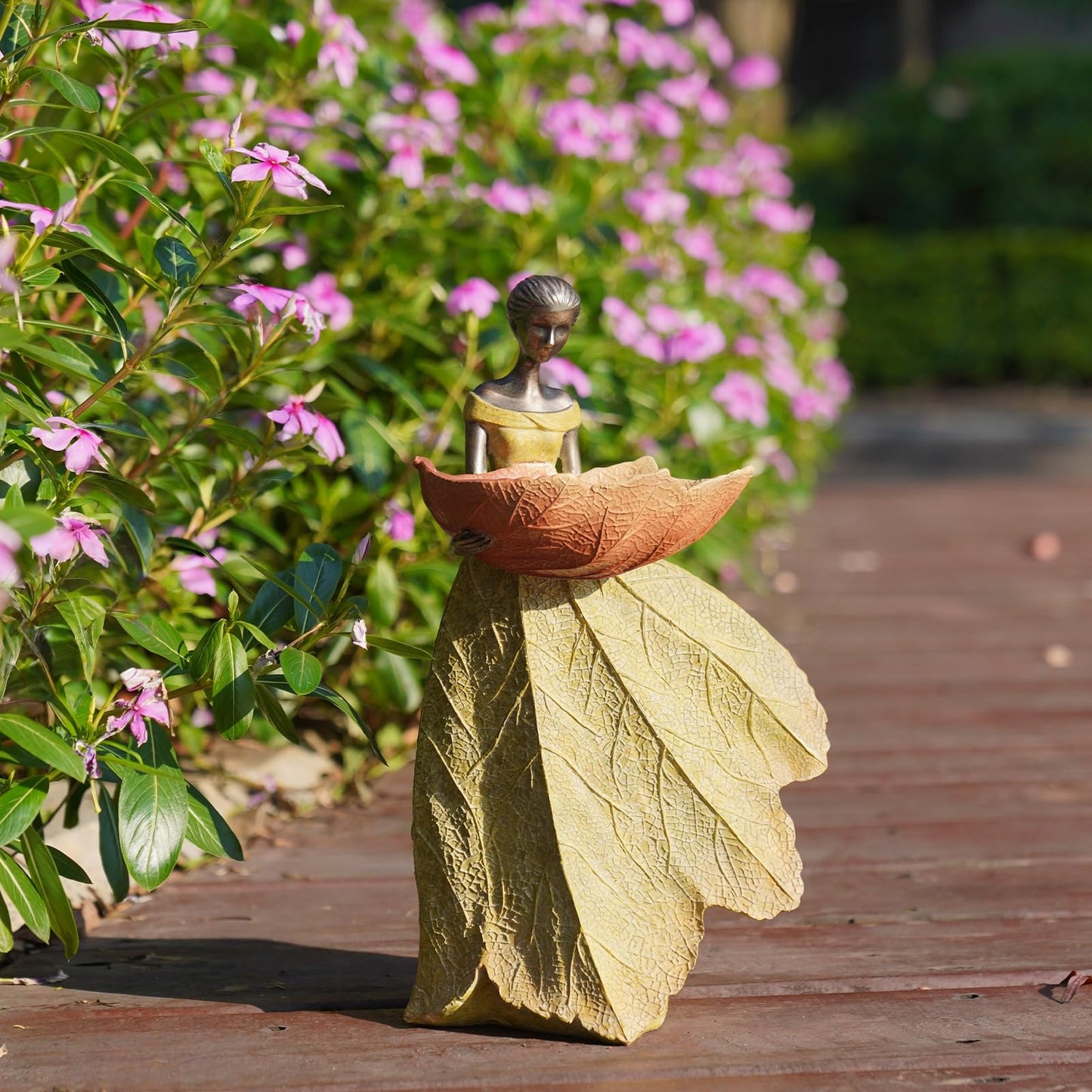 DiliComing Fairy Garden Statue Bird Feeder - 12 Inch Fairy Statue for Home Decoration, Resin Outdoor Statues for Garden Decoration, Best Bird Feeder Garden Gift for Women 12 x 7.5 x 5 Inch(Yellow)