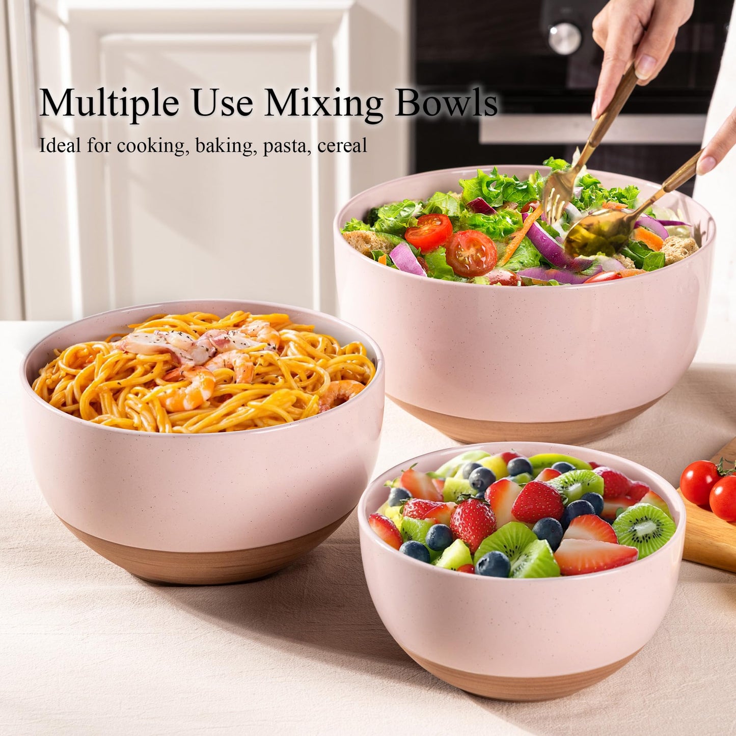 AmorArc Ceramic Mixing Bowls|Nesting Bowls Set of 3 for Kitchen|Stoneware Serving Bowls with Rustic Terracotta Underside for Mixing,Cooking,Baking,Salad| Microwave & Dishwasher Safe 4.6/2.8/1.3 Qt