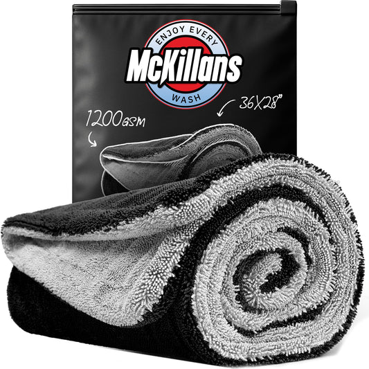 McKillans Extra Large Dual-Color Car Drying Towel XL - Edgeless & Ultra Soft & Absorbent - 36" x 28" Extra Large - 1200 GSM Twisted Loop Microfiber Towel for Cars Detailing - Car Wash Towels