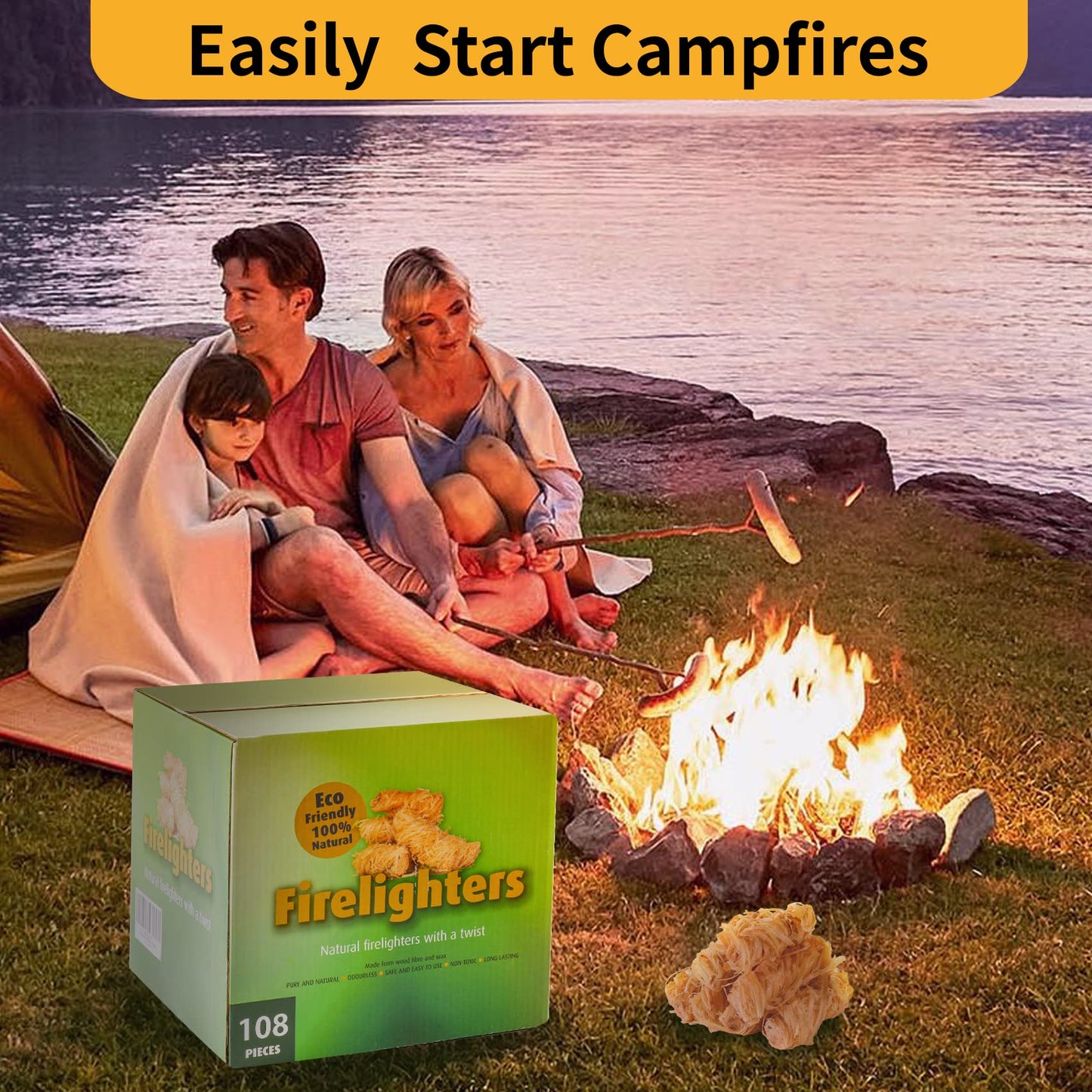 Onlyflame 108 pcs 100% Natural Charcoal Fire Starters for Fireplace, Wood Stove, Campfires, Fire Pit, BBQ, Chimney, Pizza Oven - Charcoal Starters for Indoor/Outdoor Use