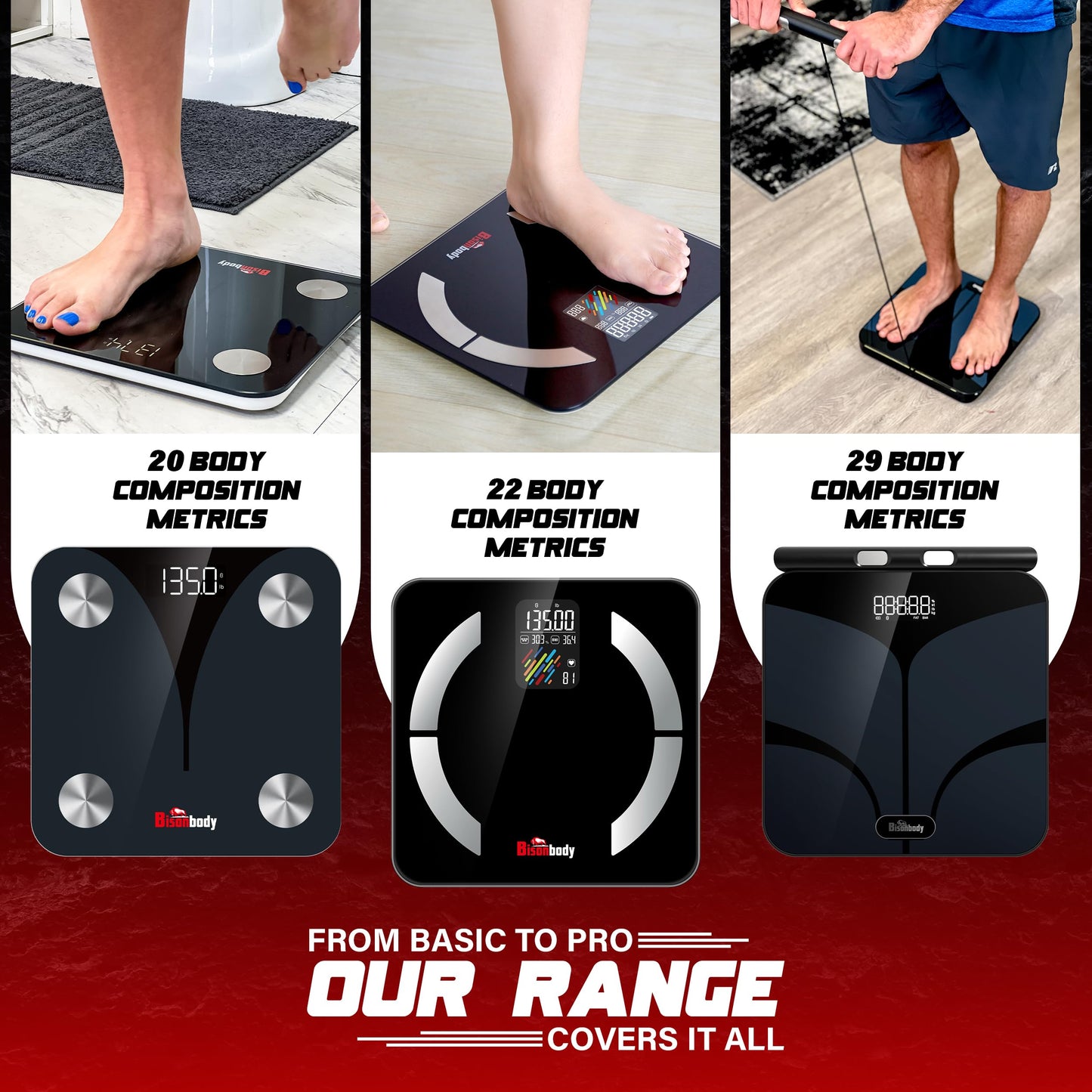 Bisonbody Smart Body Weight Scale – 29 Health Metrics Body Composition Digital Scale Analyzer– Durable Tempered Glass – 8 High Sensitivity Electrodes Sensors – Smartphone App Connection