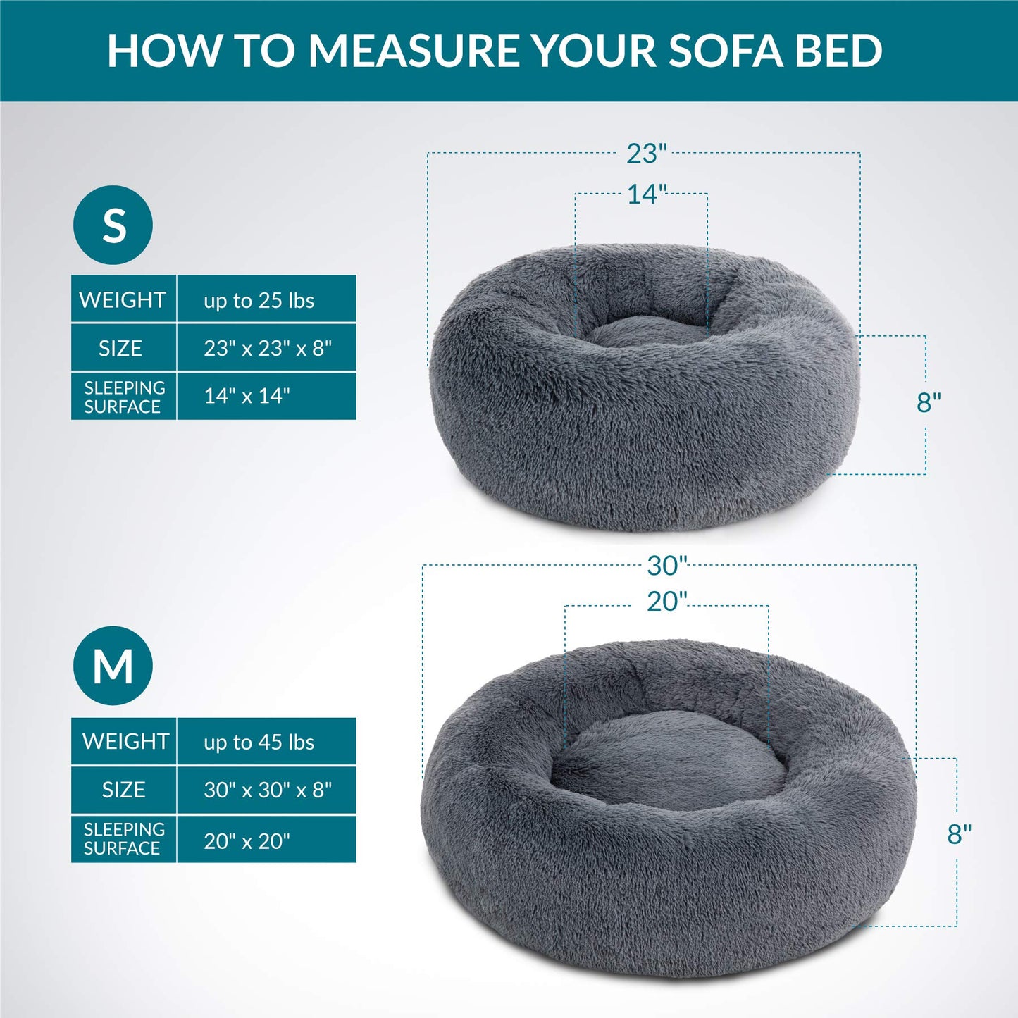 Bedsure Small Dog Bed Washable - Self Calming Dog Beds - 23 inches Fluffy Donut Cuddler for Small Deep Sleep Cat up to 25lbs - Indoor Round Dog Bed – Grey