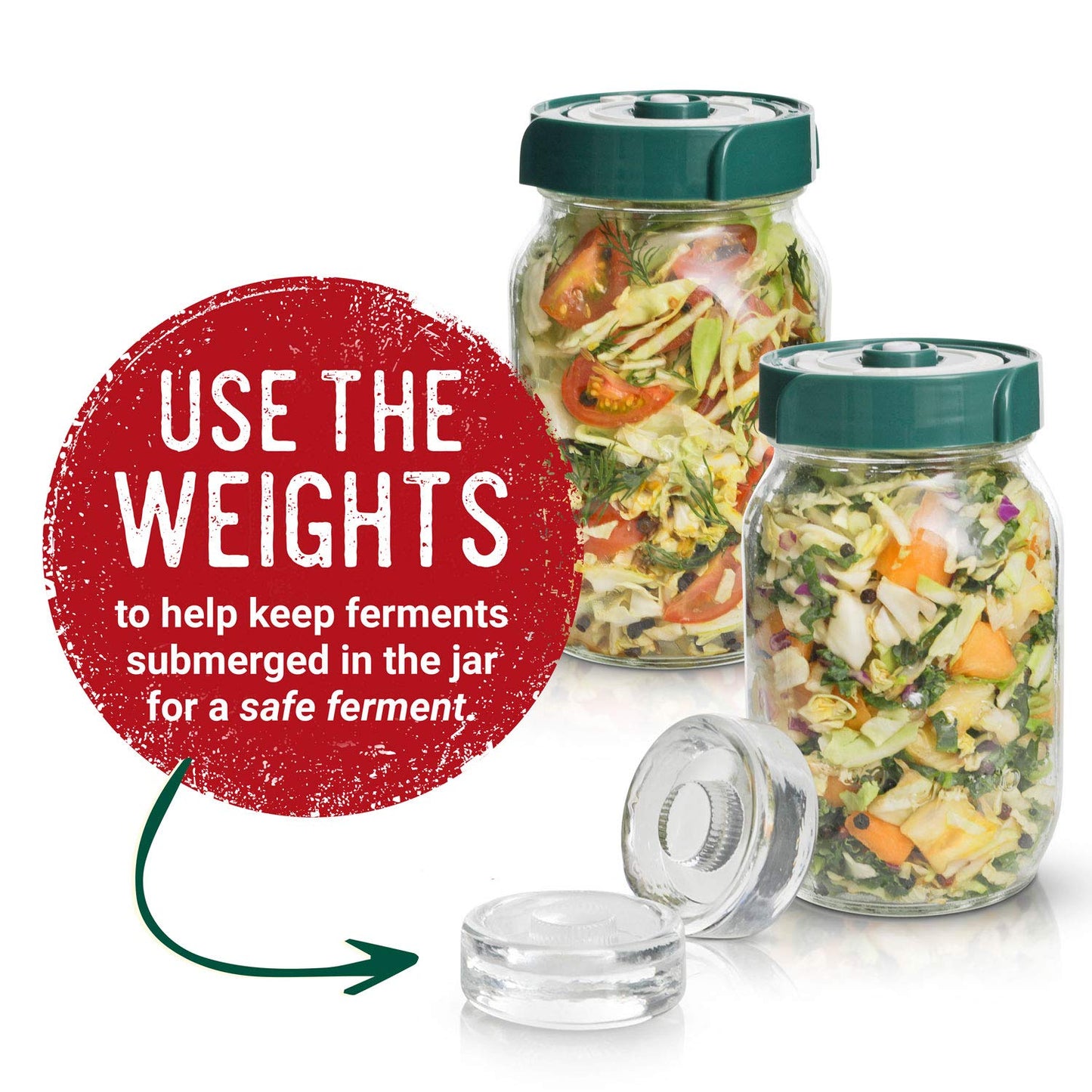 Fermentation Kit for Beginners – 2 x 1L Fermenting Jars with All-in-One Airlock Lids, Glass Weights & Hand Pump, Easy Home Starter Set for Sauerkraut, Kimchi & Probiotic Foods - Recipes & Guide