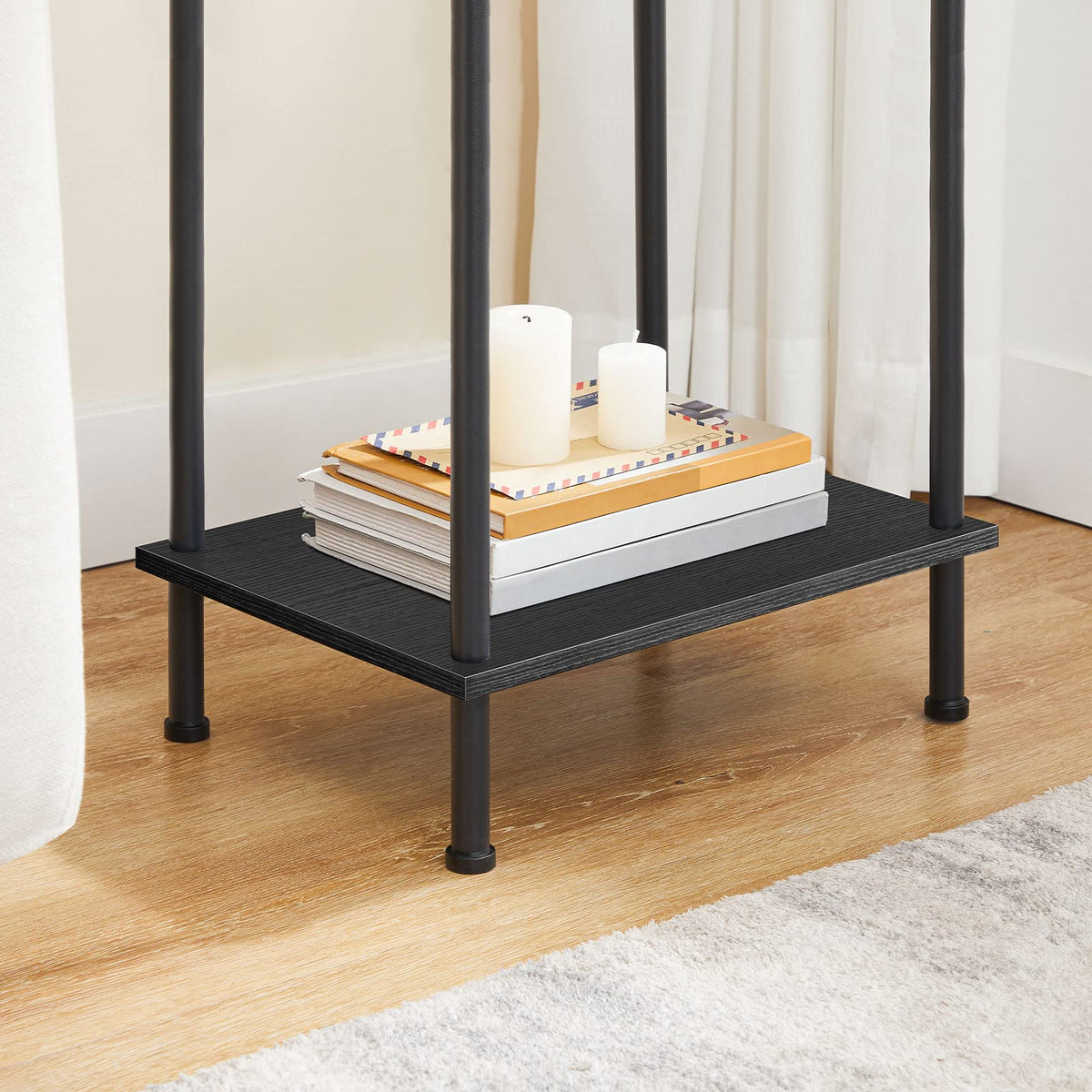 HOOBRO Set of 2 Side Table with Charging Station, End Table with USB Ports and Outlet, Nightstand with 2-Layer Storage Shelves for Small Spaces, Living Room, Bedroom, Stable Frame, Black BK09UBZP201