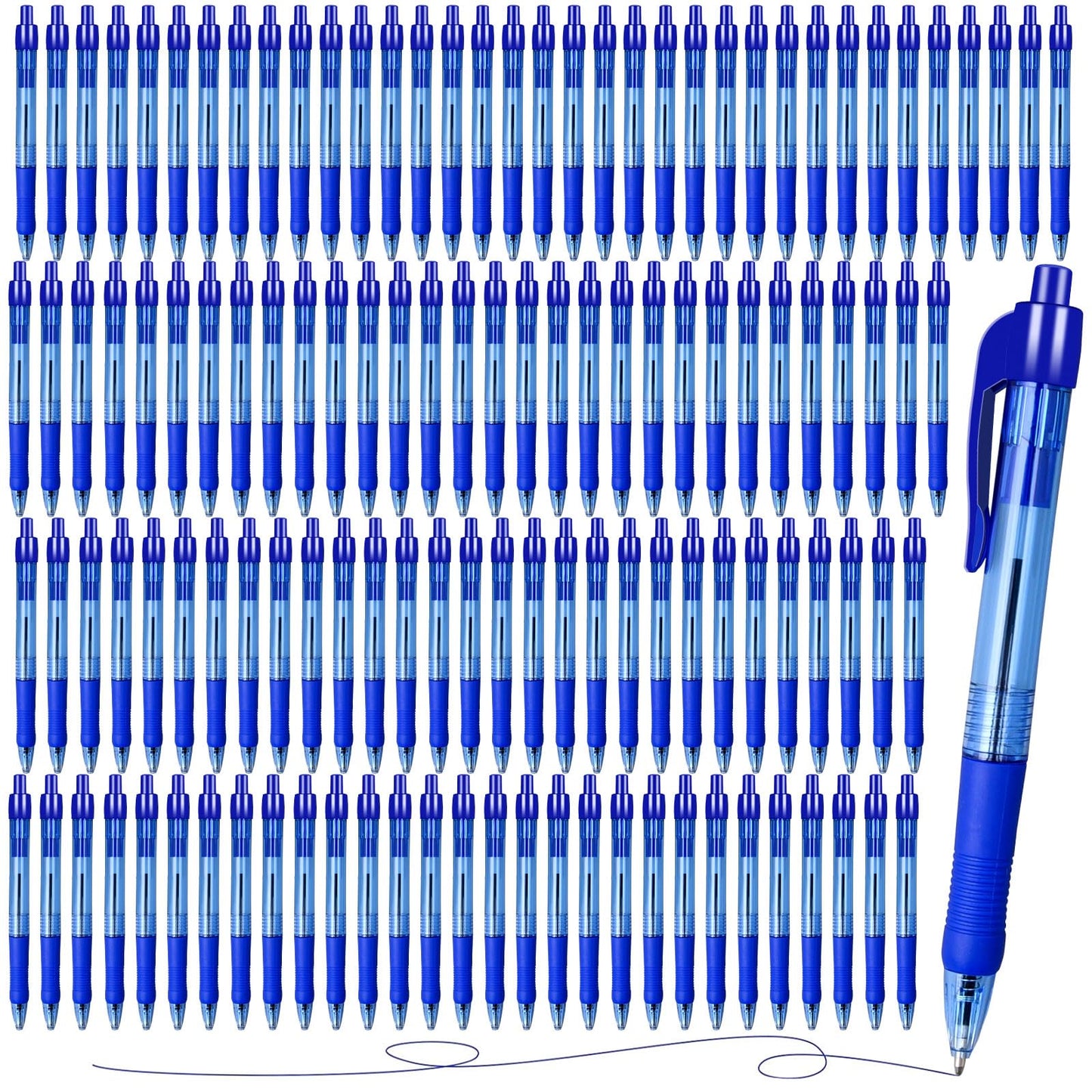 300 Pack Rollerball Pens, Retractable Ballpoint Pens with Grips for Smooth Writing, Gel Ink Pen for Office School Note Taking Class Drawing Art Stationery Supply (1.0mm Tip, Blue Ink)