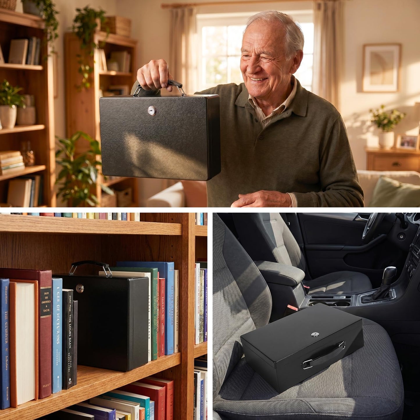 KYODOLED Fireproof Document Box with Key Lock, Small Lock Boxes for Personal Items, Fire and Water Resistance, Fireproof Safe Box for Documents, Jewelry, Passport, Cash, 12.6'' x 8.3'' x 4.3'' Black
