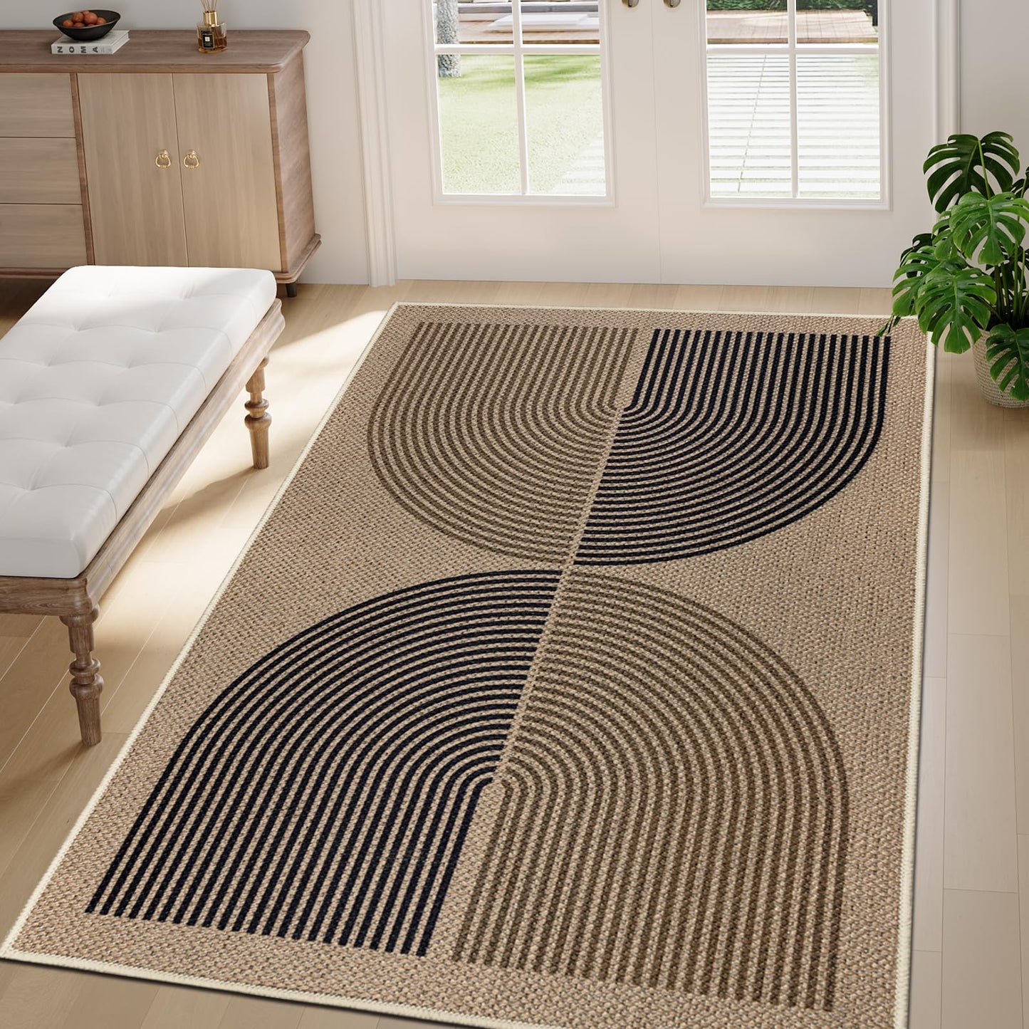 Capslpad Indoor Doormat 35"x59", Non-Slip Absorbent Dirt Resist Front Back Door Mat, Modern Easy Jute Entrance Door Mat, Washable Inside Floor Area Rug for Entryway Living Room Bedroom, Brown&Black