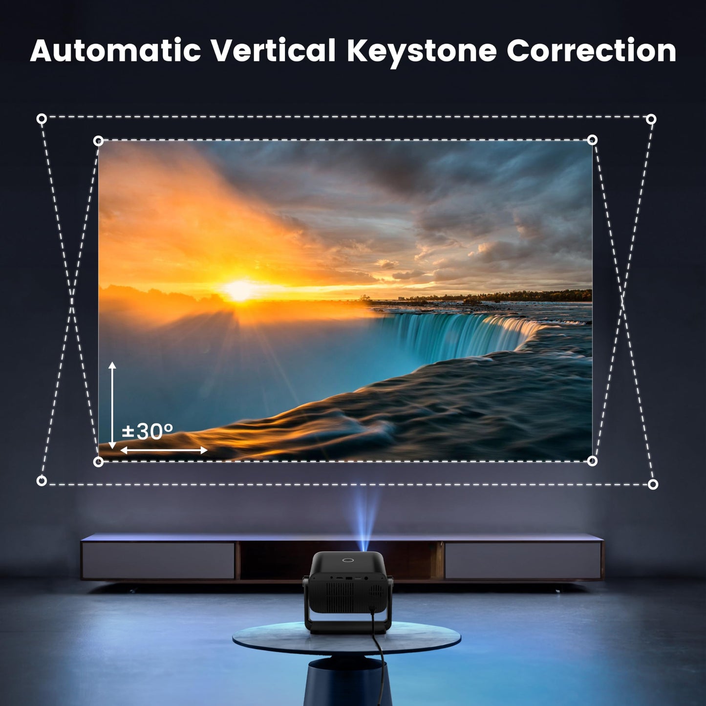 Projector with Auto Keystone/Electric Focus, PUTRIMS 1080P S28 Mini Projector WiFi and Bluetooth, Portable Projector 145°Adjustable Stand 50% Zoom 200" Screen for Phone/TV Stick/PS5/USB