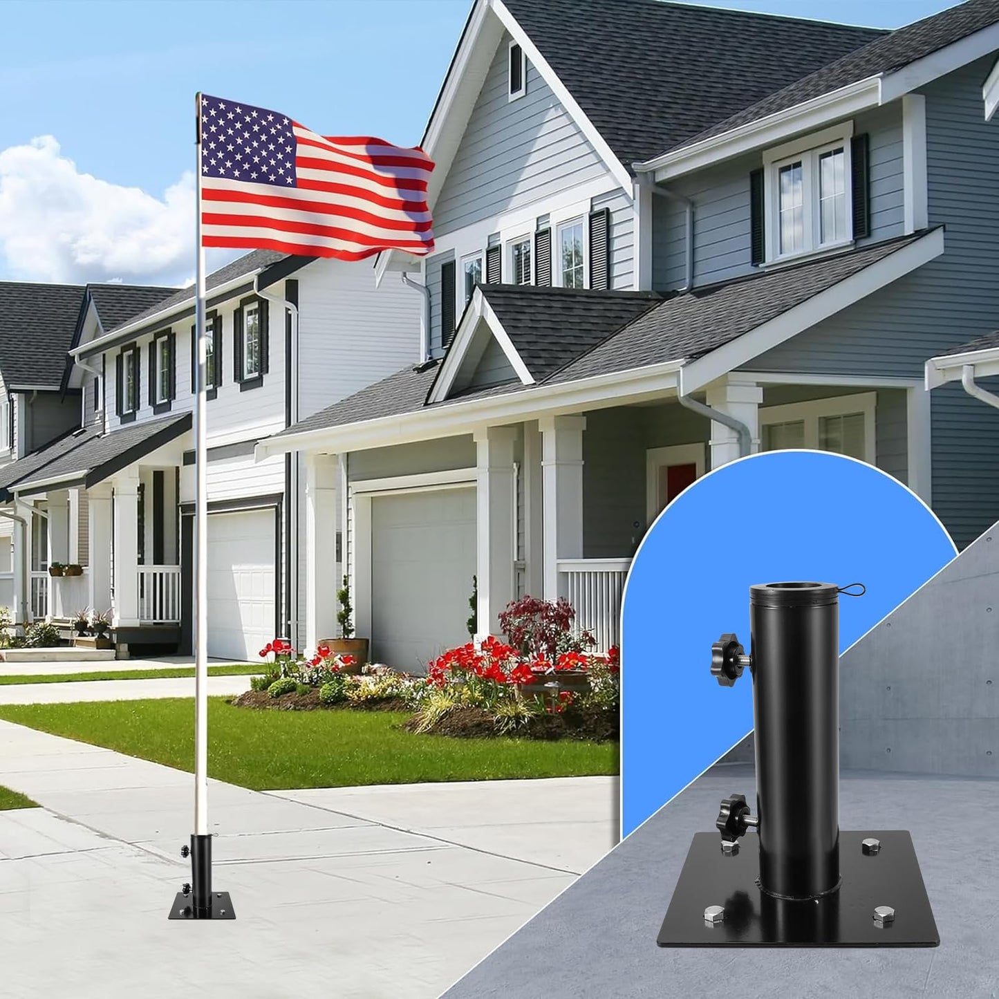 Lalafancy Bolt Down Patio Umbrella Base, Multifunctional Deck Umbrella Mount Outdoor with Ground Spike Fixing, Heavy Duty Metal Table Umbrella Holder Outside for Decks Concrete Lawns Mount