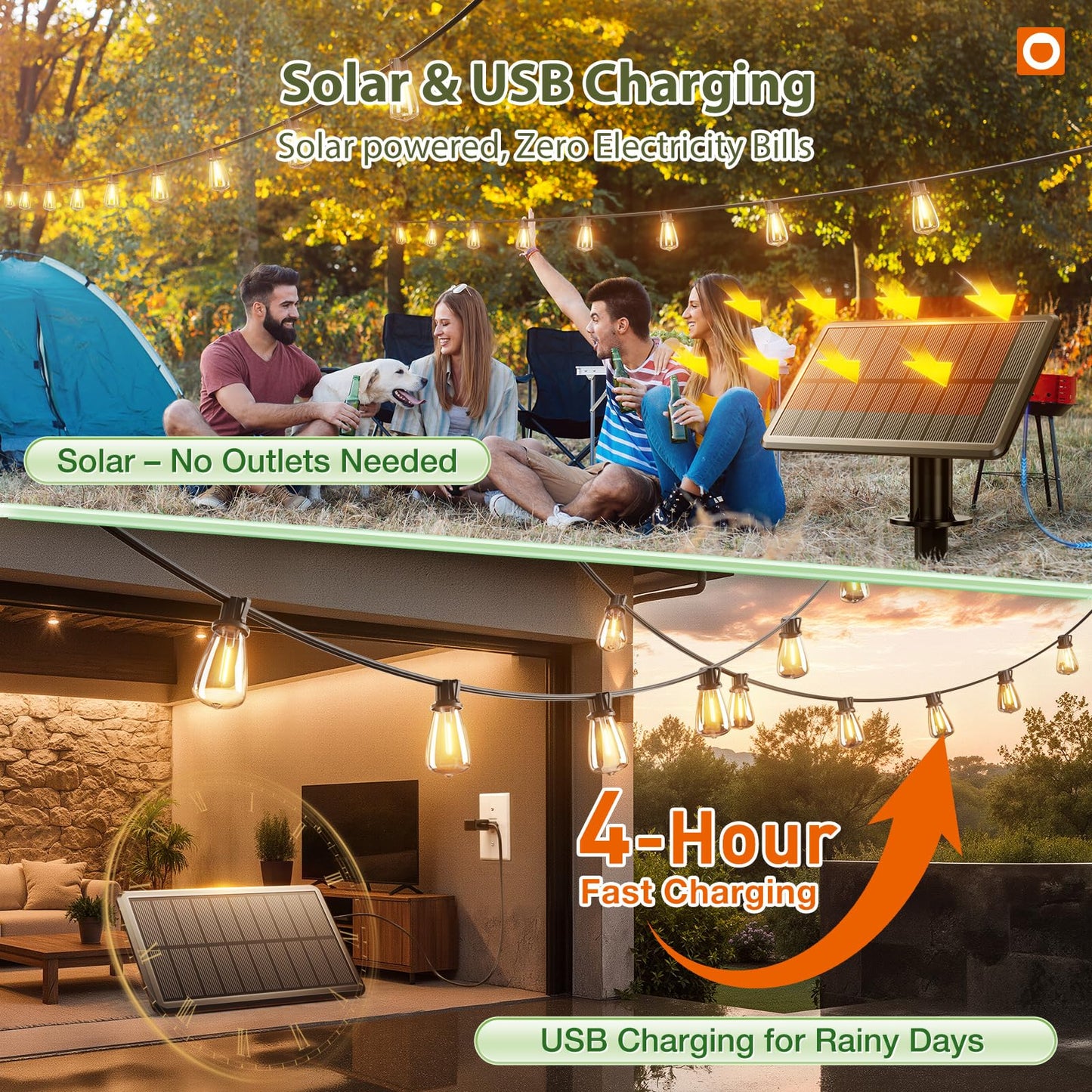 addlon 42FT(36+6) Solar Lights Outdoor Waterproof, String Lights Outdoor Solar power with Remote & USB Port 12+1 LED Shatterproof Bulbs 3 Light Modes,Dimmable &Timable Solar Light for Camping Backyard