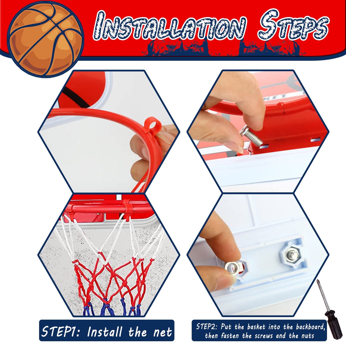 KAEGREEL Mini Basketball Hoop for Kids and Adults, 2 Ball Basketball Hoop Set for Indoor Outdoor Wall Mounted, Fence, Door and Room, Toy Sport Game for Boys Girls Toddler Children